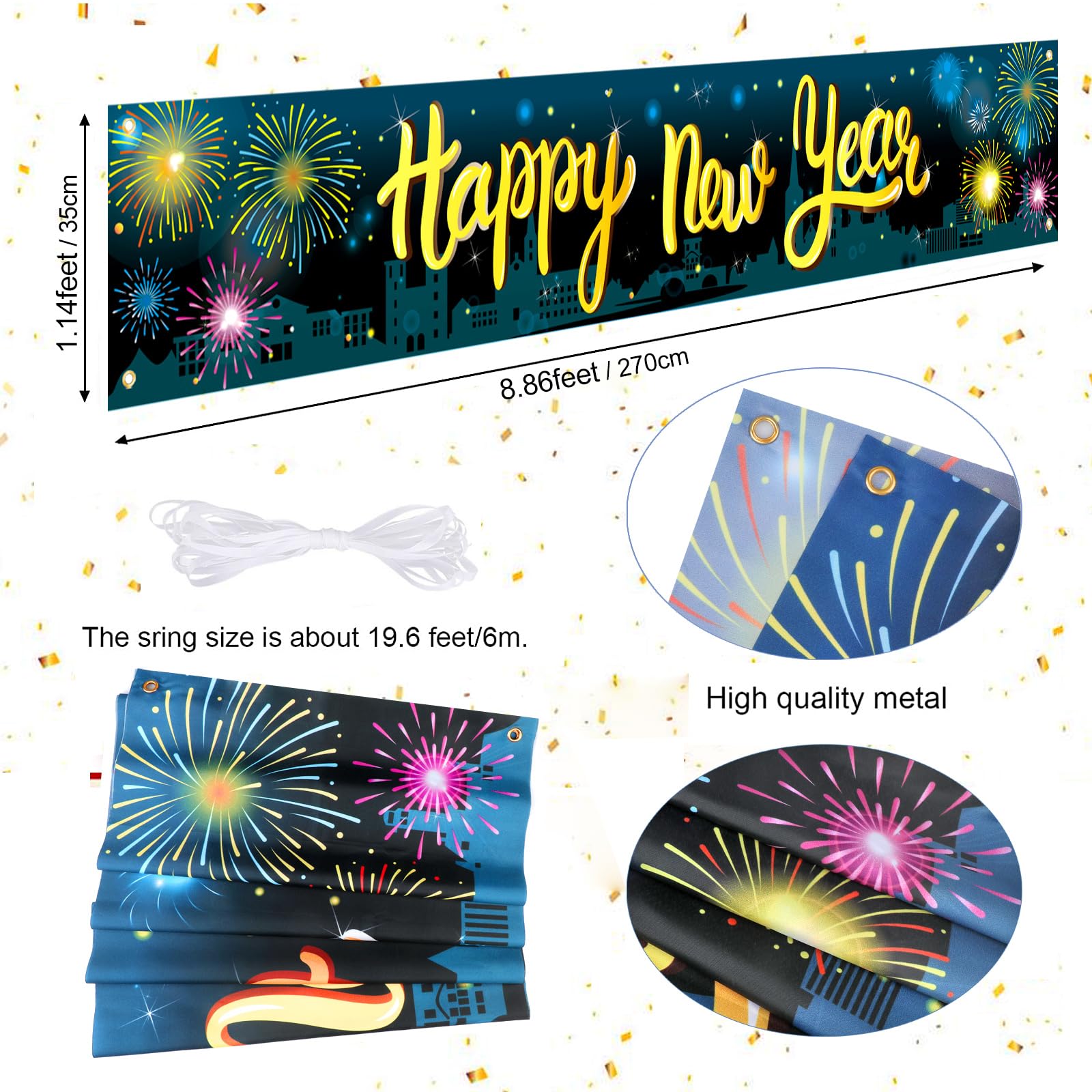 Aazon.co: HOWAF Colorful Happy New Year Banner 2025 With Balloons For...
