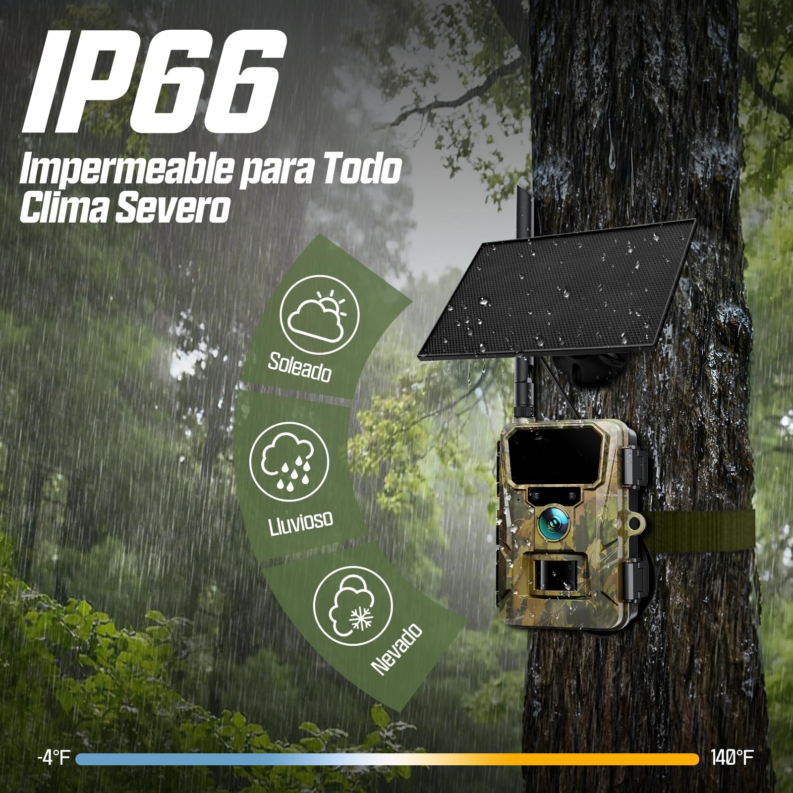 CEYOMUR 4G LTE Cámara de Caza Solar con SIM y TF 64GB, 48MP Cámara Fototrampeo Nocturna con Live View HD, Batería 5200mAh, Alertas al Móvil y Control por App, Detección de Movimiento 0,2s, IP66