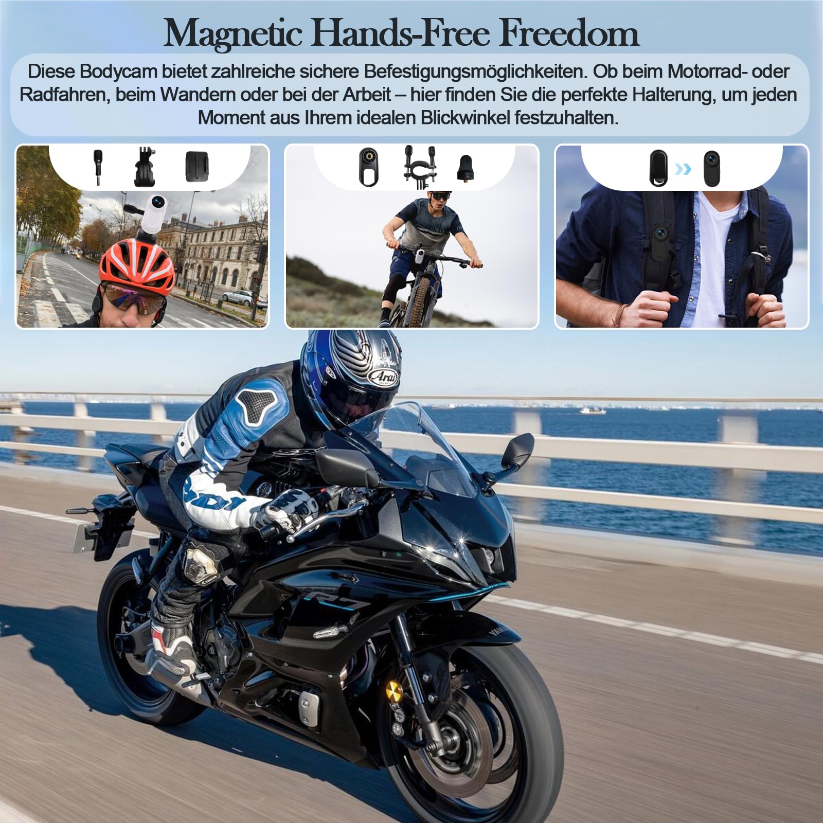Body Cam HD 1080P, Daumen Action Cam 0,9-Zoll-Display, Magnet-Anhänger