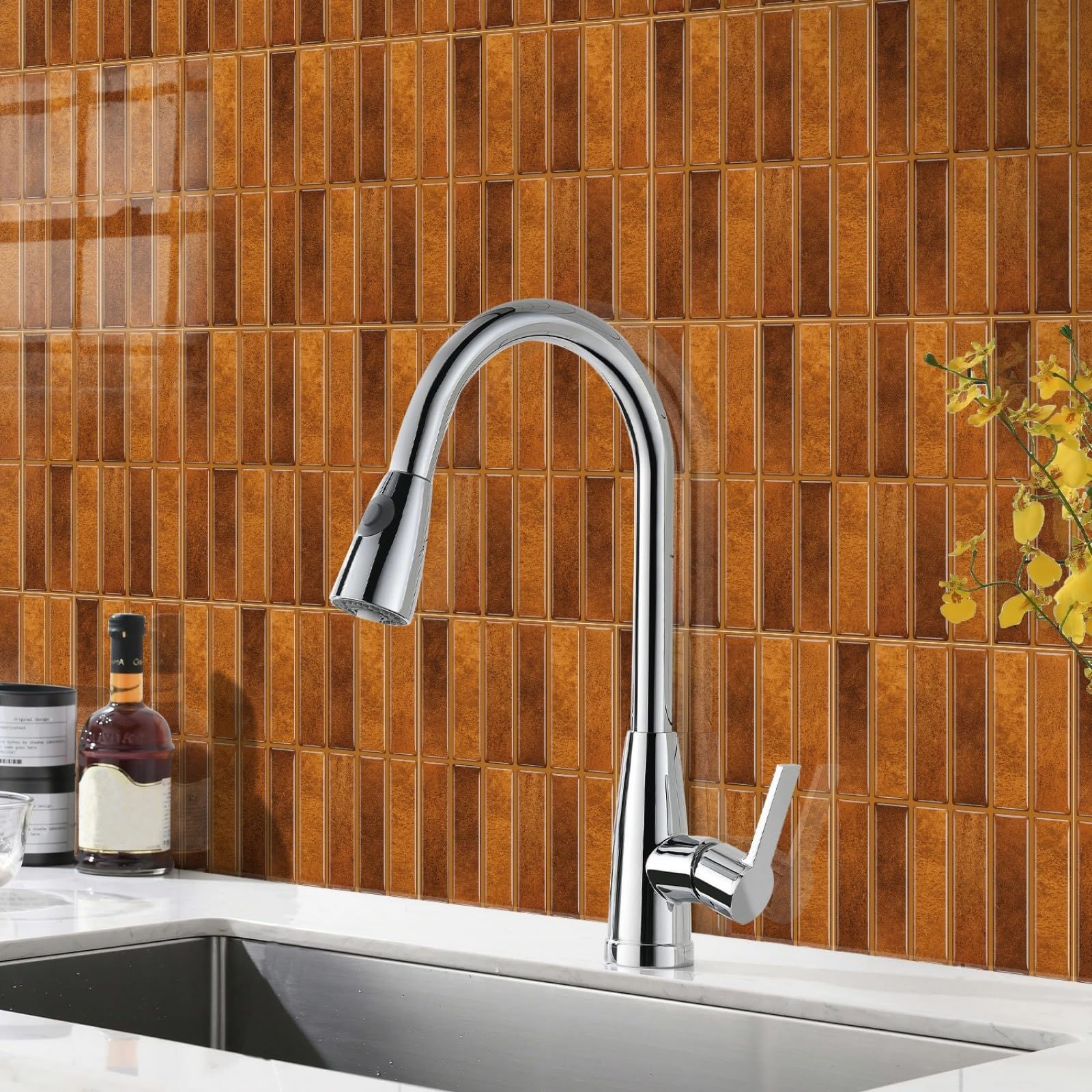 Piastrelle adesive Marroni per pareti, autoadesive, per Cucina, paraschizzi Impermeabili per pareti del Bagno, Rimovibili, Ideali per Chi Vive in affitto.