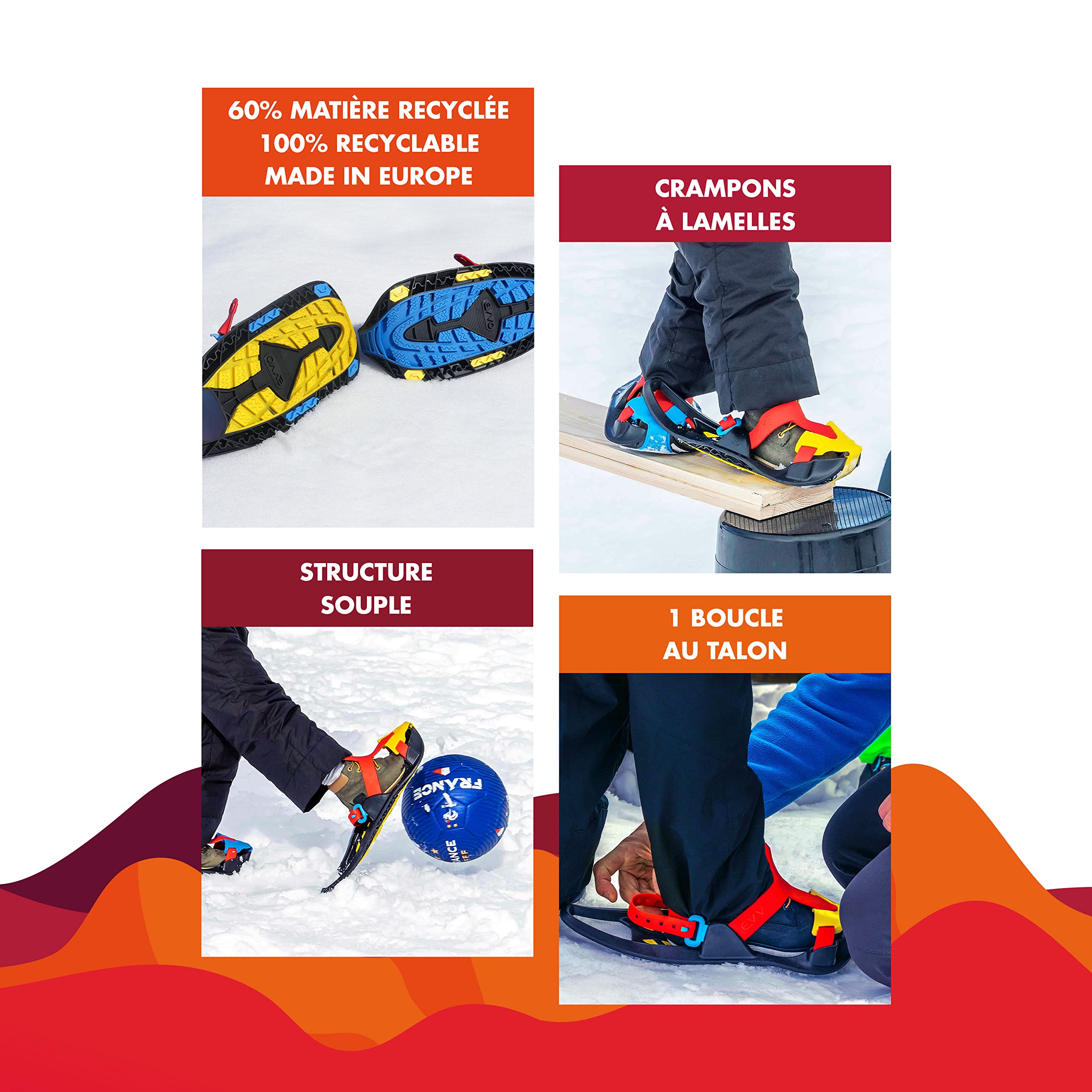 EVVO SHOSHIBAA, Raquette Neige pour Enfant, Fixations Réglables, Crampons Souples, pour Enfant, Tout Terrain, Randonnée Neige