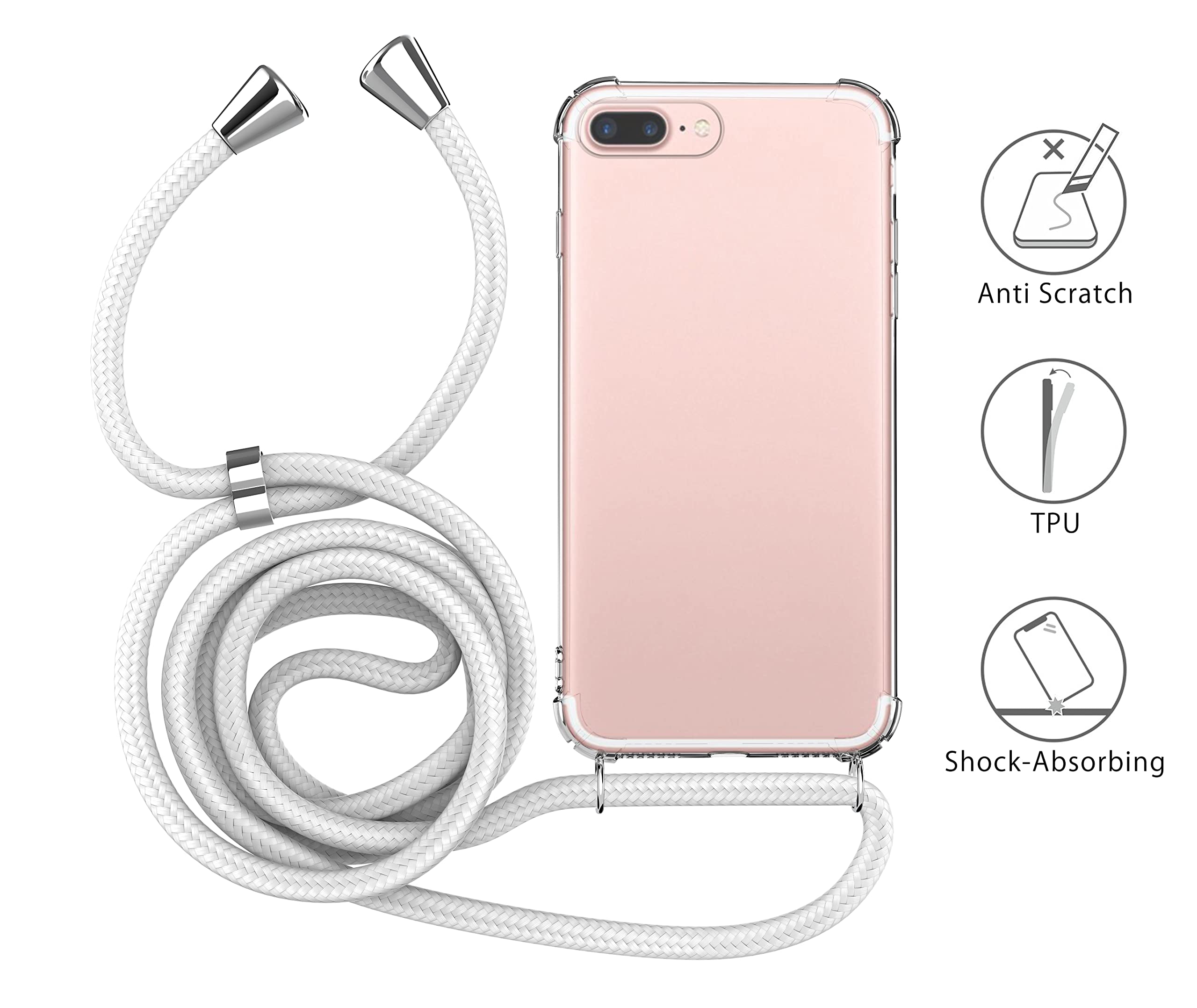 Custodia Per IPhone 7 Plus/8 Plus Con Tracolla | Silicone Morbido E Catena Regolabile | Antiurto E Antigraffio | Arancione - 5
