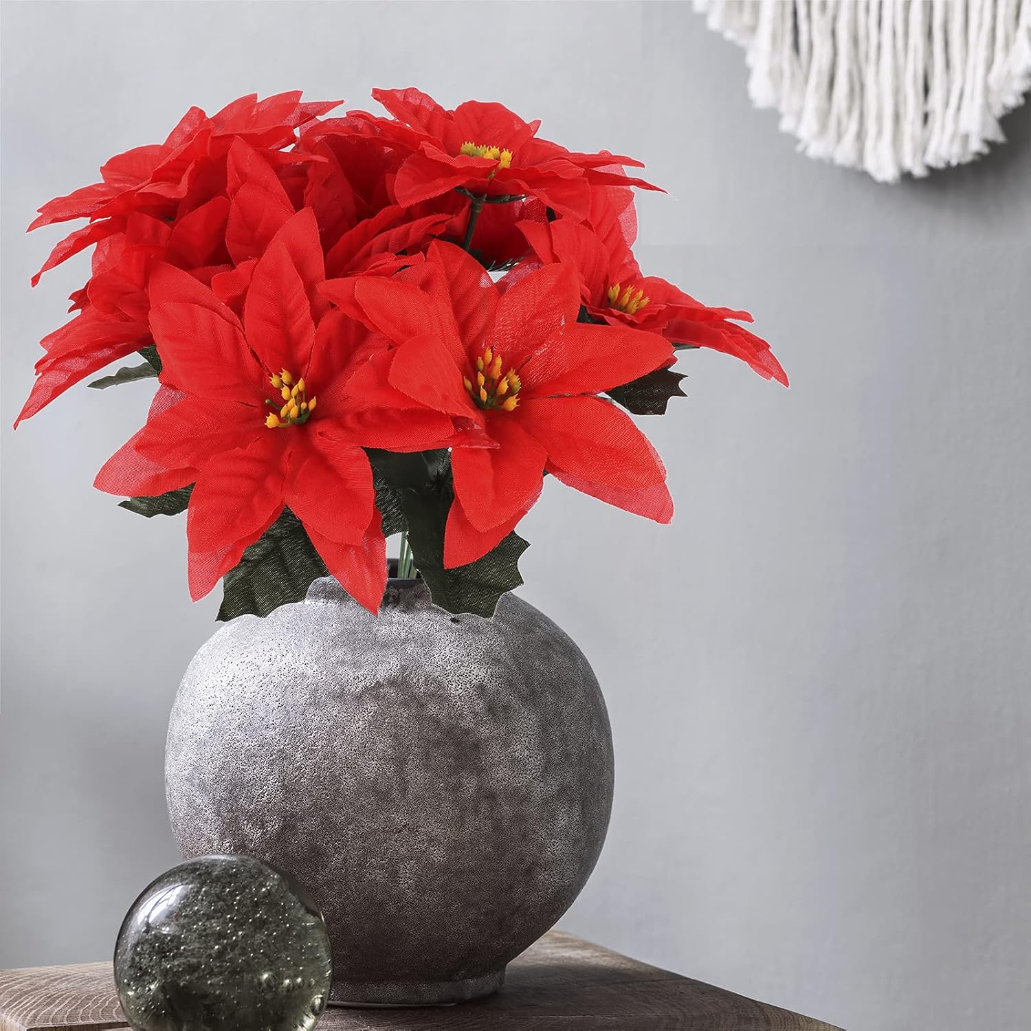 Artificial Silk Poinsettia, 10 Pack Christmas Bushes Floral Bouquet Faux Flowers Branch for Indoor Outdoor Home Office Decor