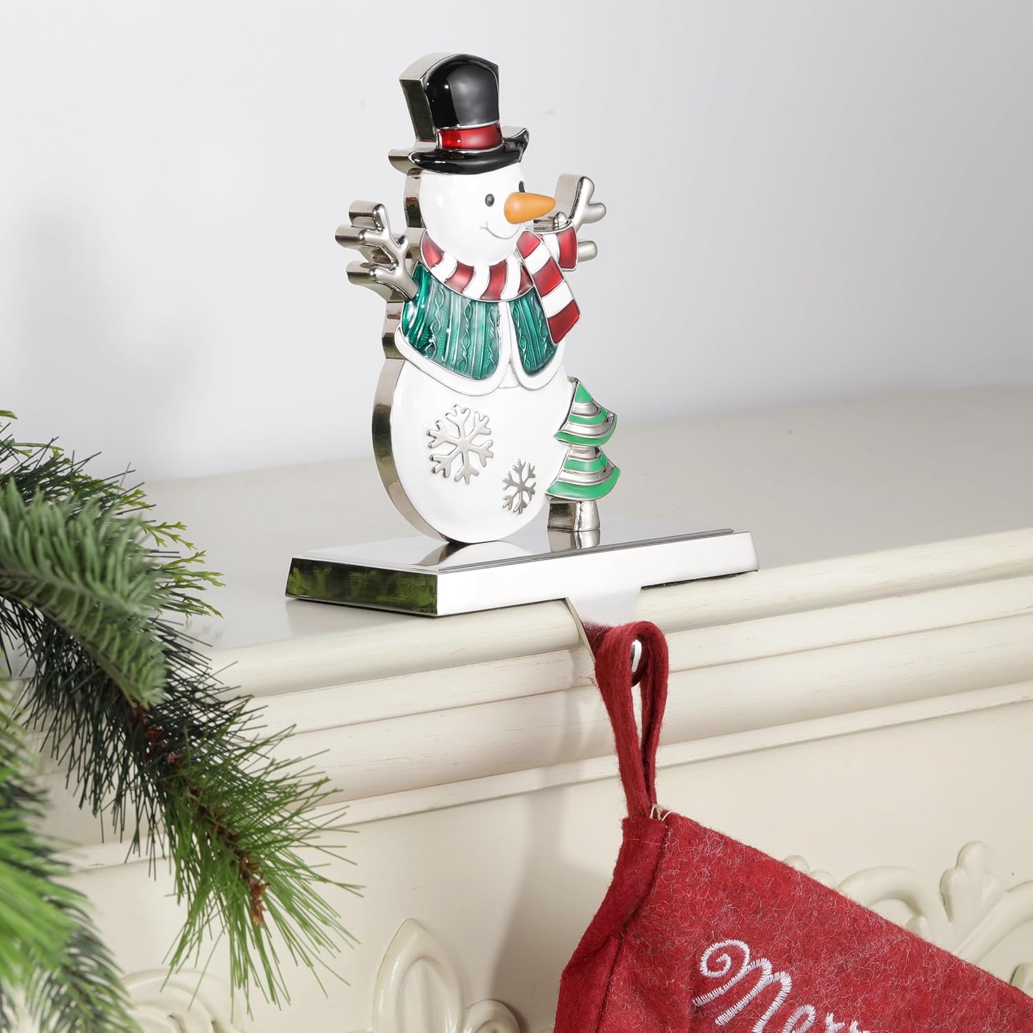 Christmas Stocking Holder for Mantle-Snowman Stocking Hanger for Fireplace Xmas Mantel Hooks Hanger for Christmas Hanging Stockings Clip for Christmas Decoration (Snowman)