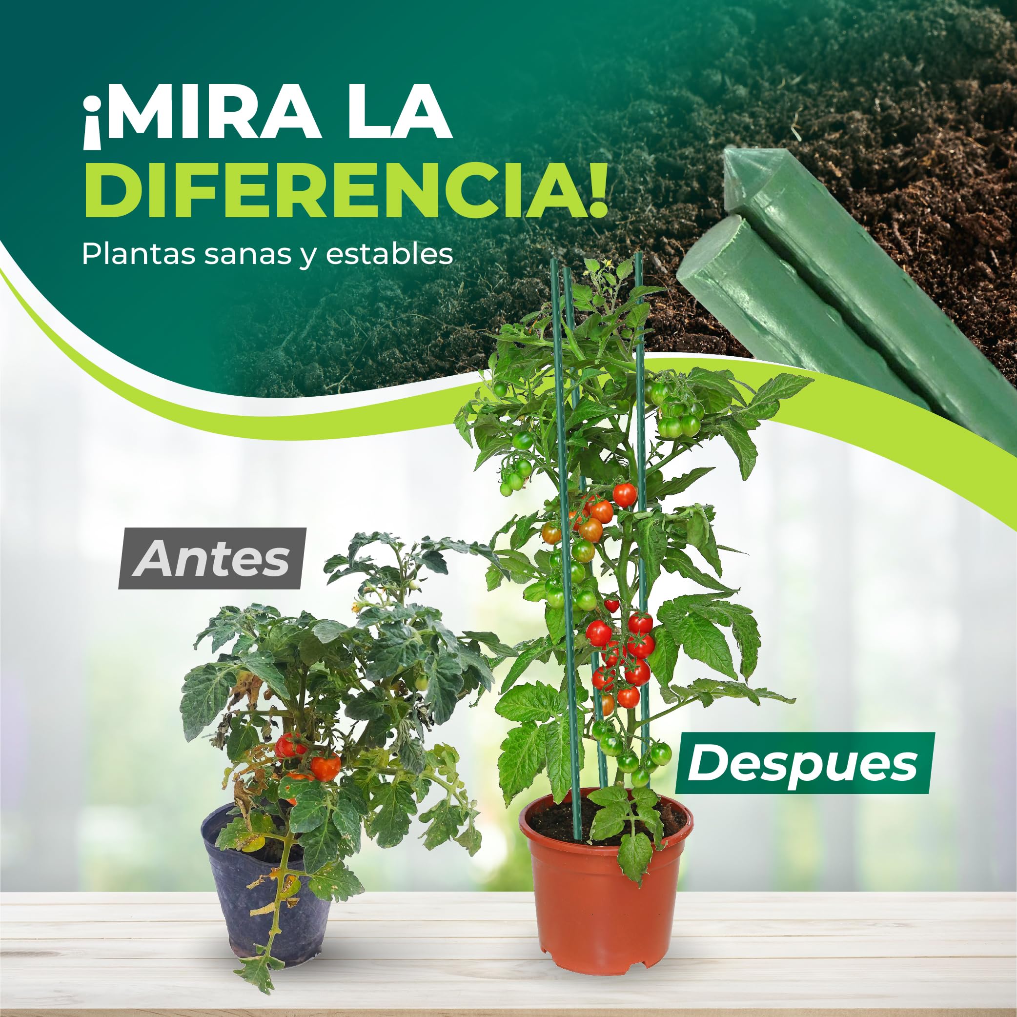 CONTROL GARDEN Pack 30 Tutores de Acero Plastificado para Plantas Alto 180 cm Ø 10 mm | Varillas Crecimiento Plantas | Soporte Cultivos Apto Interior y Exterior