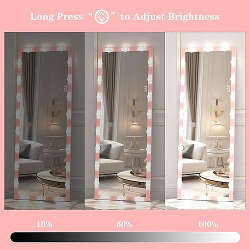 Miniatura 5 de ANYHI Espejo de longitud completa de 63 x 24 pulgadas con luces espejo LED de cuerpo completo con 22 bombillas regulables espejo de pie con botón