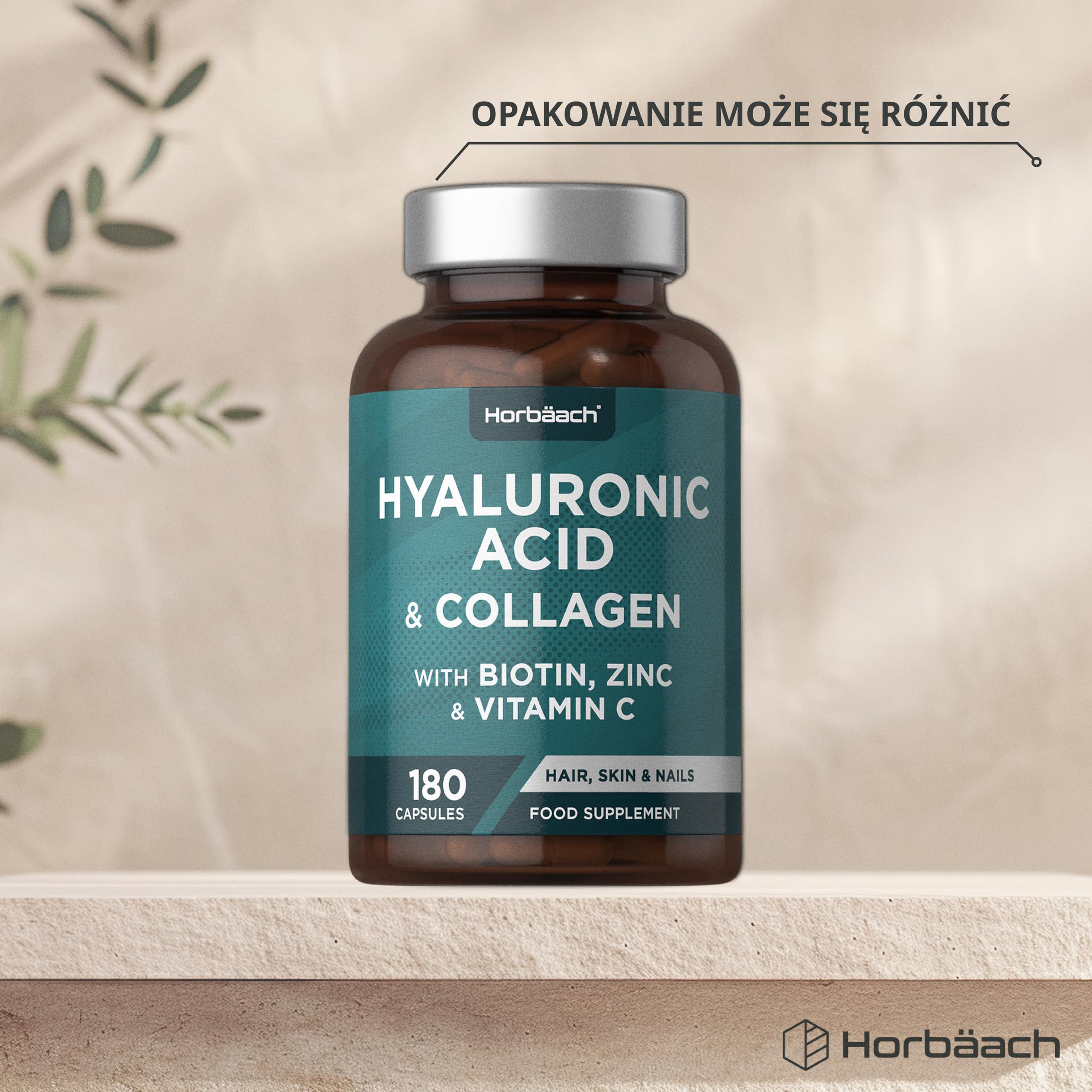 Kolagen z Kwasem Hialuronowym | Hydrolizowane Peptydy Kolagenu Typu I i III | Z Dodatkiem biotyny, cynku i Witaminy C | Suplement na Włosy, Skórę i Paznokcie | 180 Kapsułek | marki Horbaach
