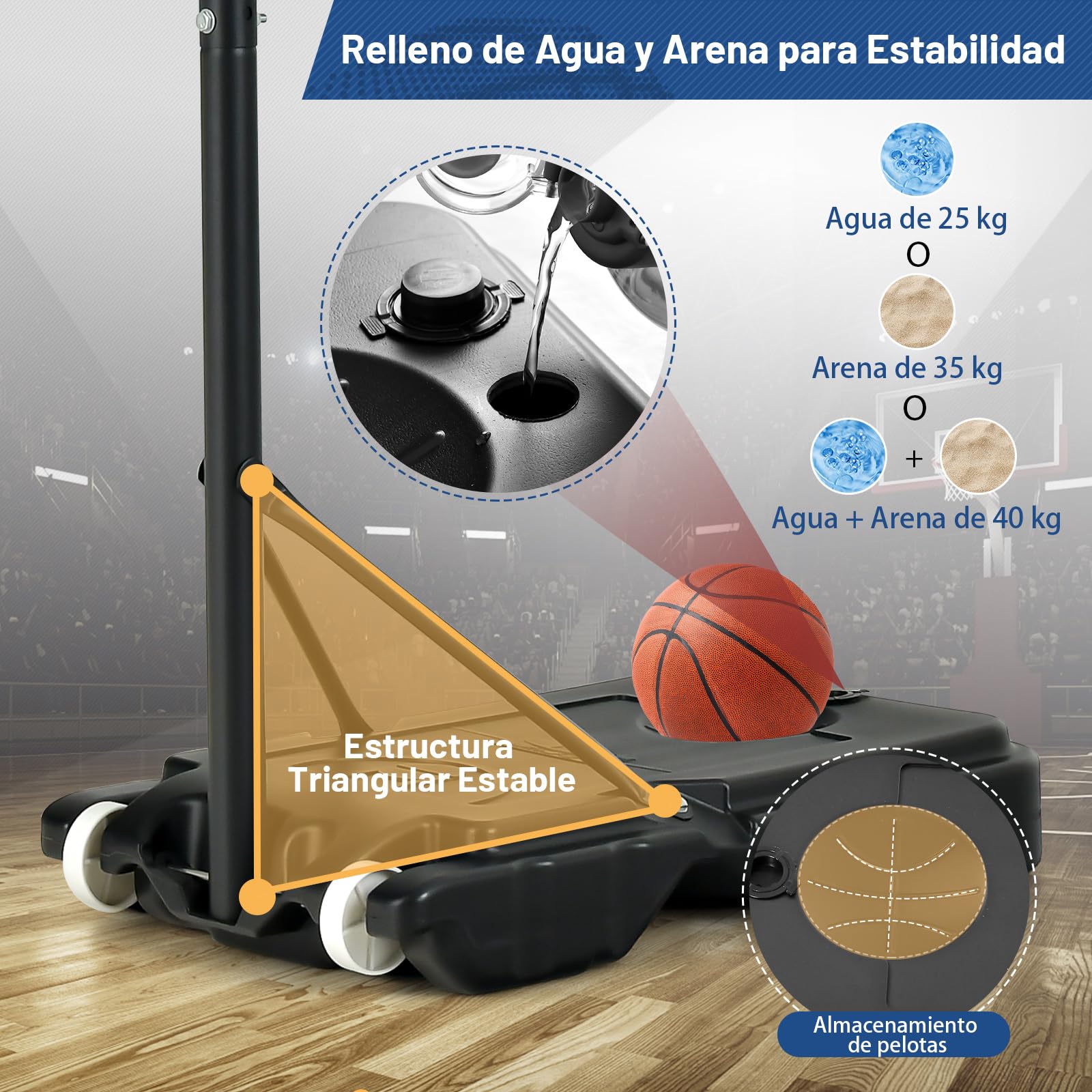 COSTWAY Canasta Baloncesto Exterior, Altura Ajustable 90-210 cm, Canasta Baloncesto Infantil, Rellenable de Arena y Agua, Movíl con Ruedas, Niños y Adultos