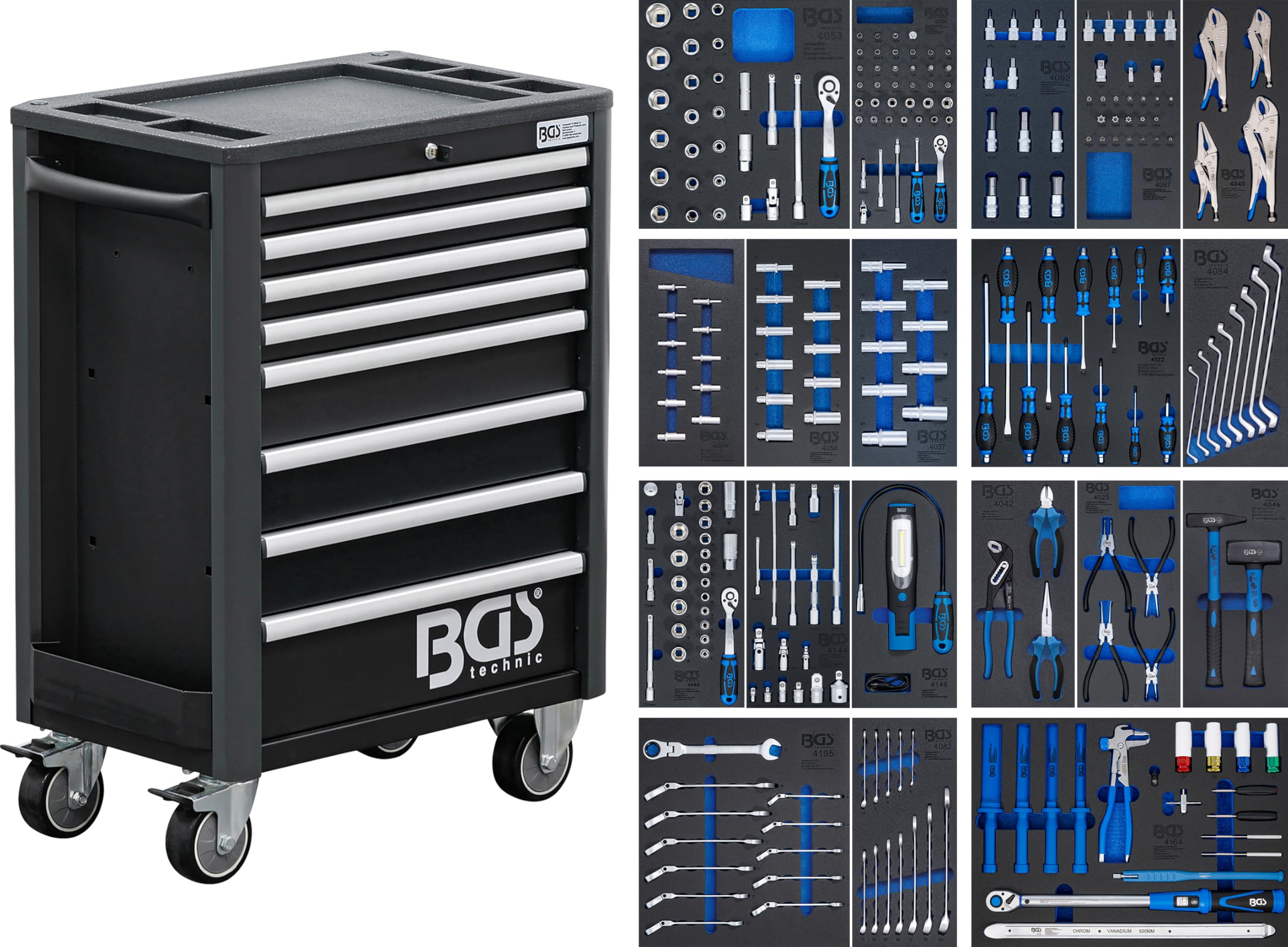 BGS 4114 Profi Exclusive Werkstattwagen mit 8 Schubladen – 259 Werkzeuge