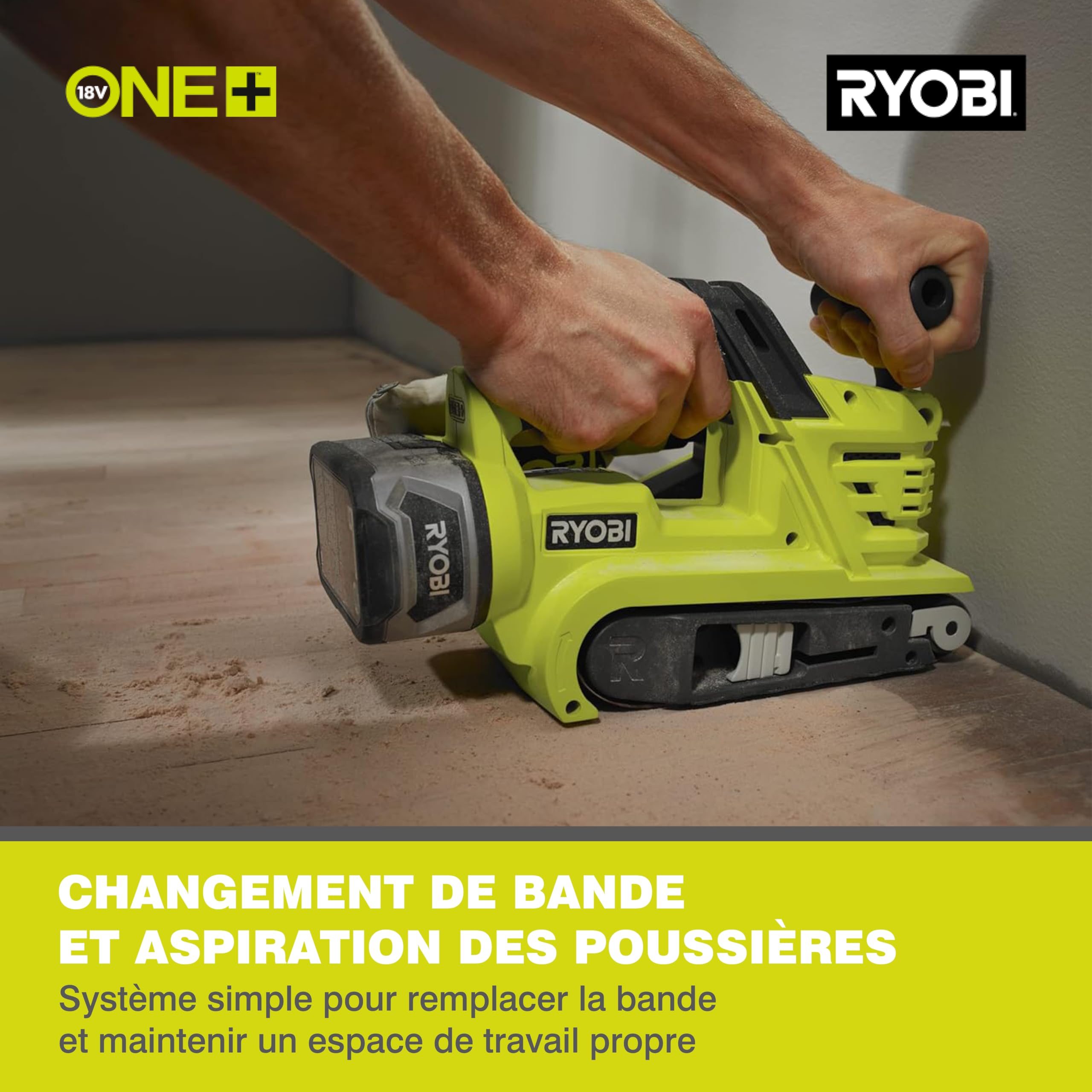 RYOBI - Ponceuse à Bande Sans Fil 18V ONE+ R18BS-0 – Bande 76x457 mm, Variateur Vitesse, Collecteur de Poussière – Parfaite Pour Bois, Meubles, Travaux Intensifs