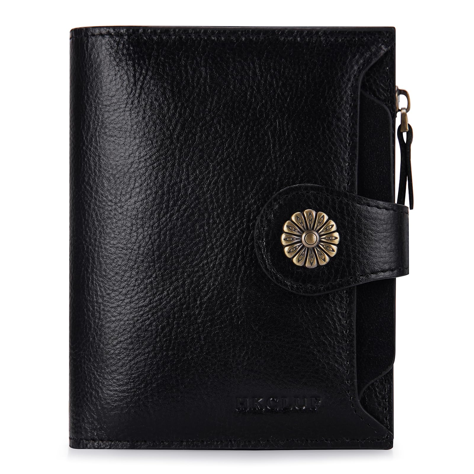 HKCLUF Wallet Women,Small Genuine Leather Bifold Wallet Womens,RFID Blocking Wallet for Women Card Holder Purse With Removable ID Window(black)