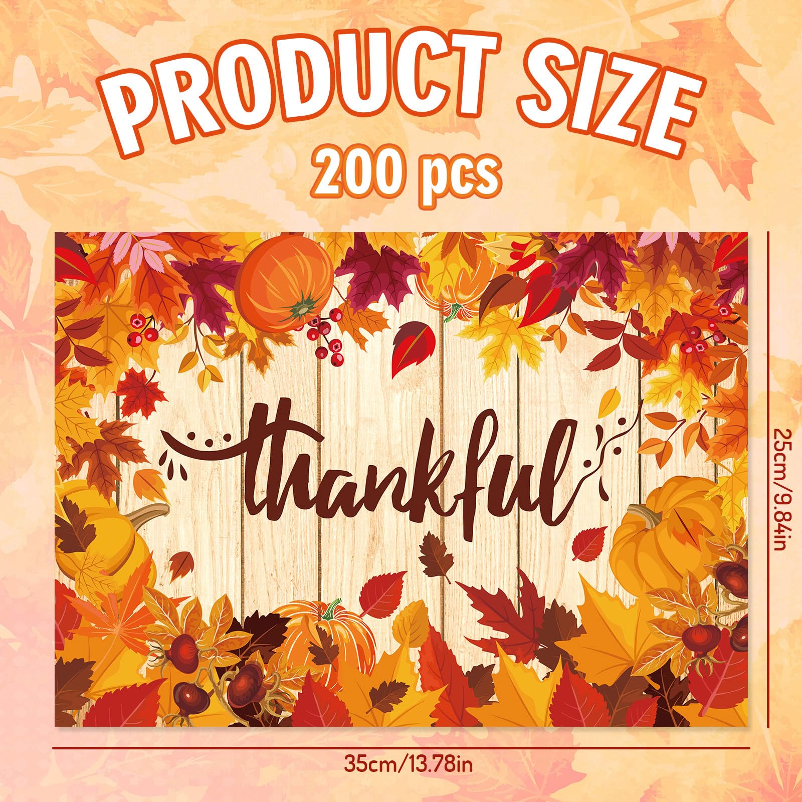 Whaline 200 manteles individuales de papel de otoño, hojas de arce, calabaza, manteles desechables para mesa de fiesta