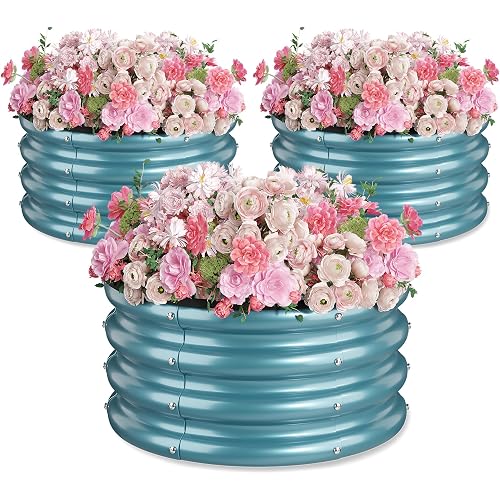 2 x 2 x 1 ft Round Raised Garden Bed, Black 3 Pack 0.6 mm Thick Galvanized Steel Planter Box with Double Layer Paint and Safety Edge Trim for Vegetables Flowers Herbs Outdoor Garden