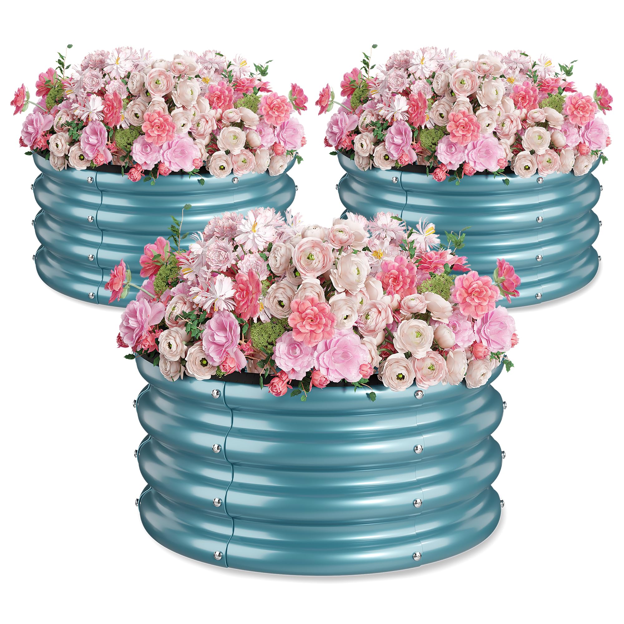 SOCONT 2x2x1ft Round Raised Garden Bed 3-Pack Teal