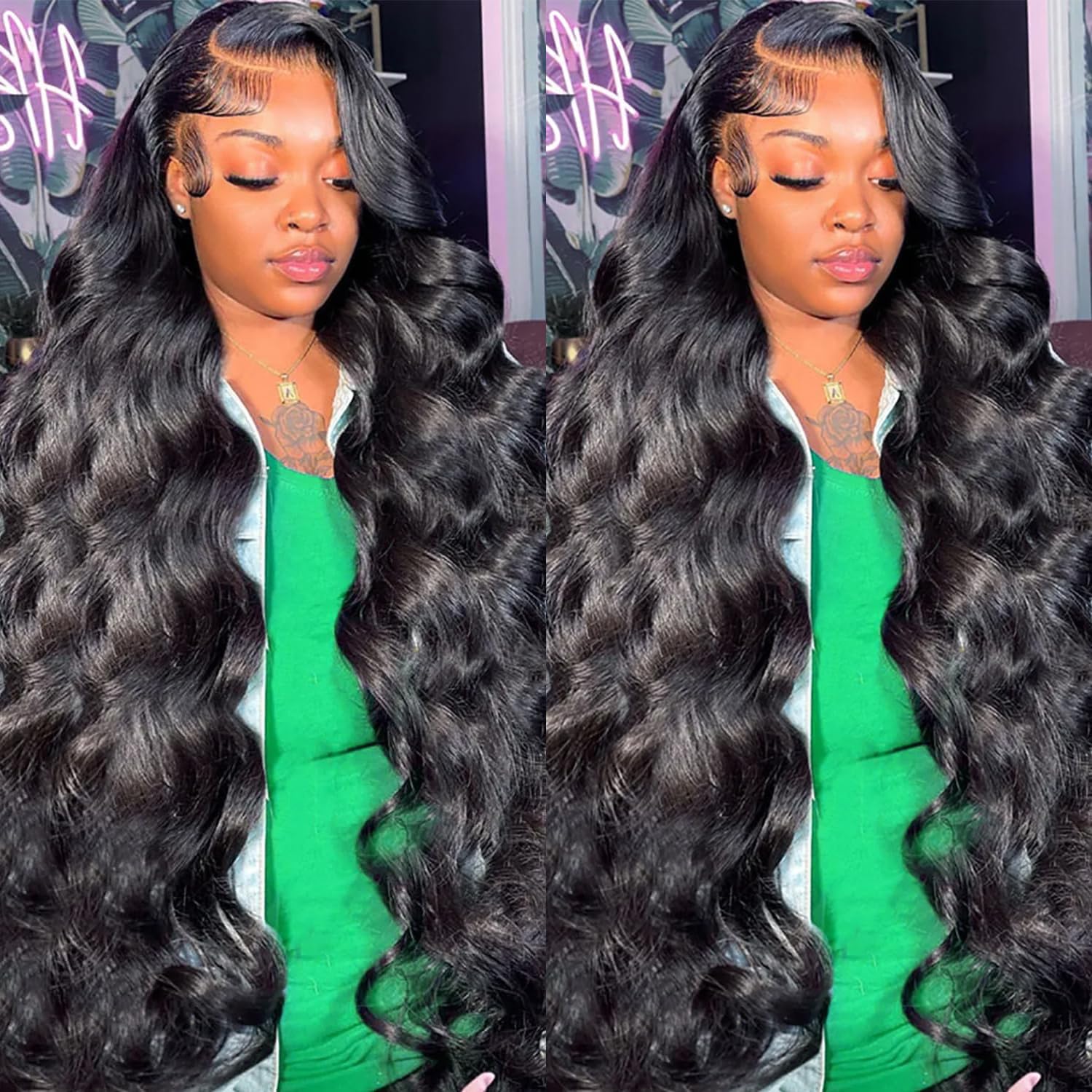 GABRIELLE 30 Inch Body Wave Lace Front Wigs Human Hair 13x4 HD Lace Frontal Wigs Human Hair Body Wave Pre Plucked 180 Density Lace Front Wigs Human Hair Natural Black Wigs for Women Glueless Wig