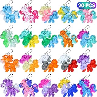 Pop Fidget Toys Bulk Its Unicorns Gifts for Girls Unicorn Toys Party Favors for Kids 4-8 8-12 Mini Pop Keychain It Fidget Toy Pack Fidgets for Classroom Prizes Sensory Toys Goodie Bags Stuffers 20PCS