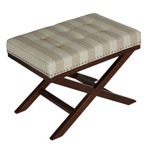 Cortesi Home Kayla Traditional X Bench Ottoman in Linen with