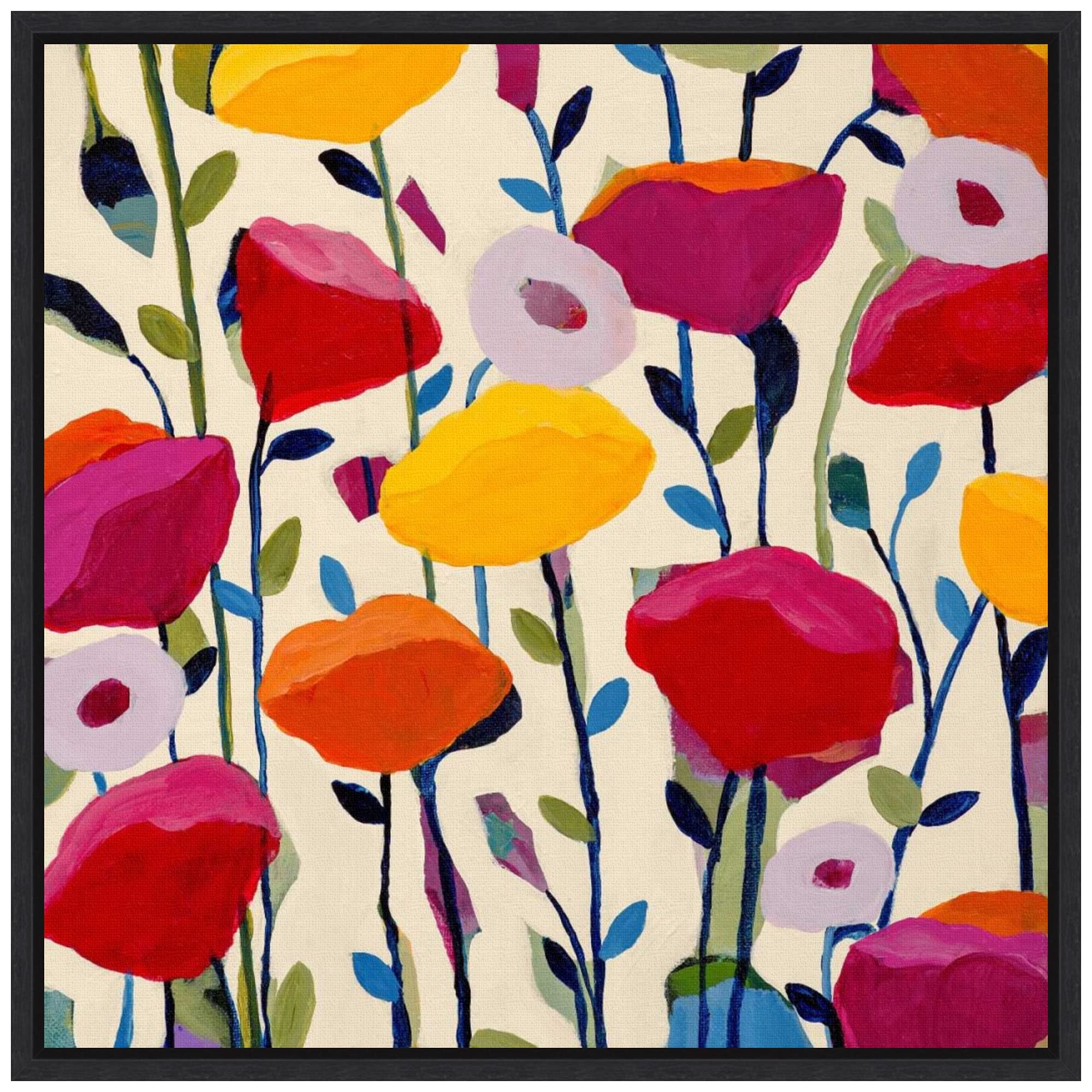 Amanti Art Framed Canvas Wall Art Print Bursting Poppies by Carrie Schmitt (16 in. W x 16 in. H), Sylvie Black Frame - Small from WI, USA