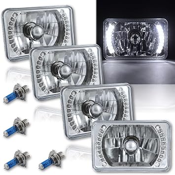 Octane Lighting 4X6 White Led Halo Projector Halogen Headlight Headlamp Bulbs Crystal Clear Set