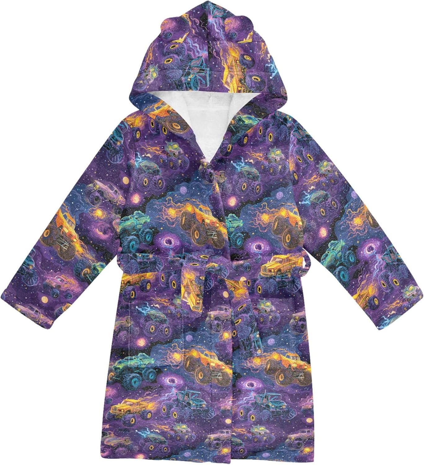 Monster Truck Cars Lightning Bathrobe Hooded PJ Robe Soft Fleece Robe Sleepwear 2-12 Years