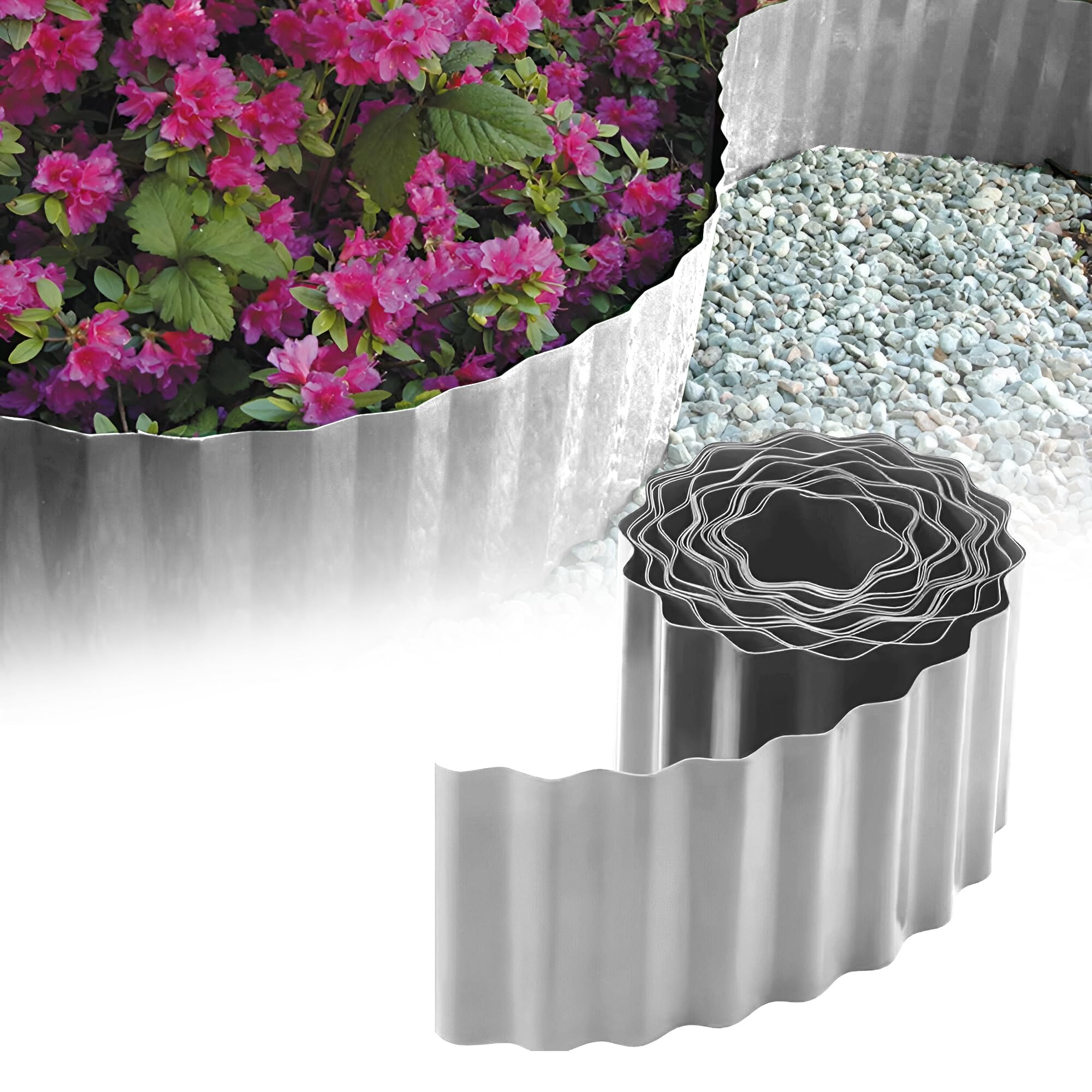 GARDENIX Bordure de lit en Carton ondulé Bordure de Parterre de Fleurs Bordure de lit en Plastique Longueur 9 m, Hauteur 20 cm, Gris Clair