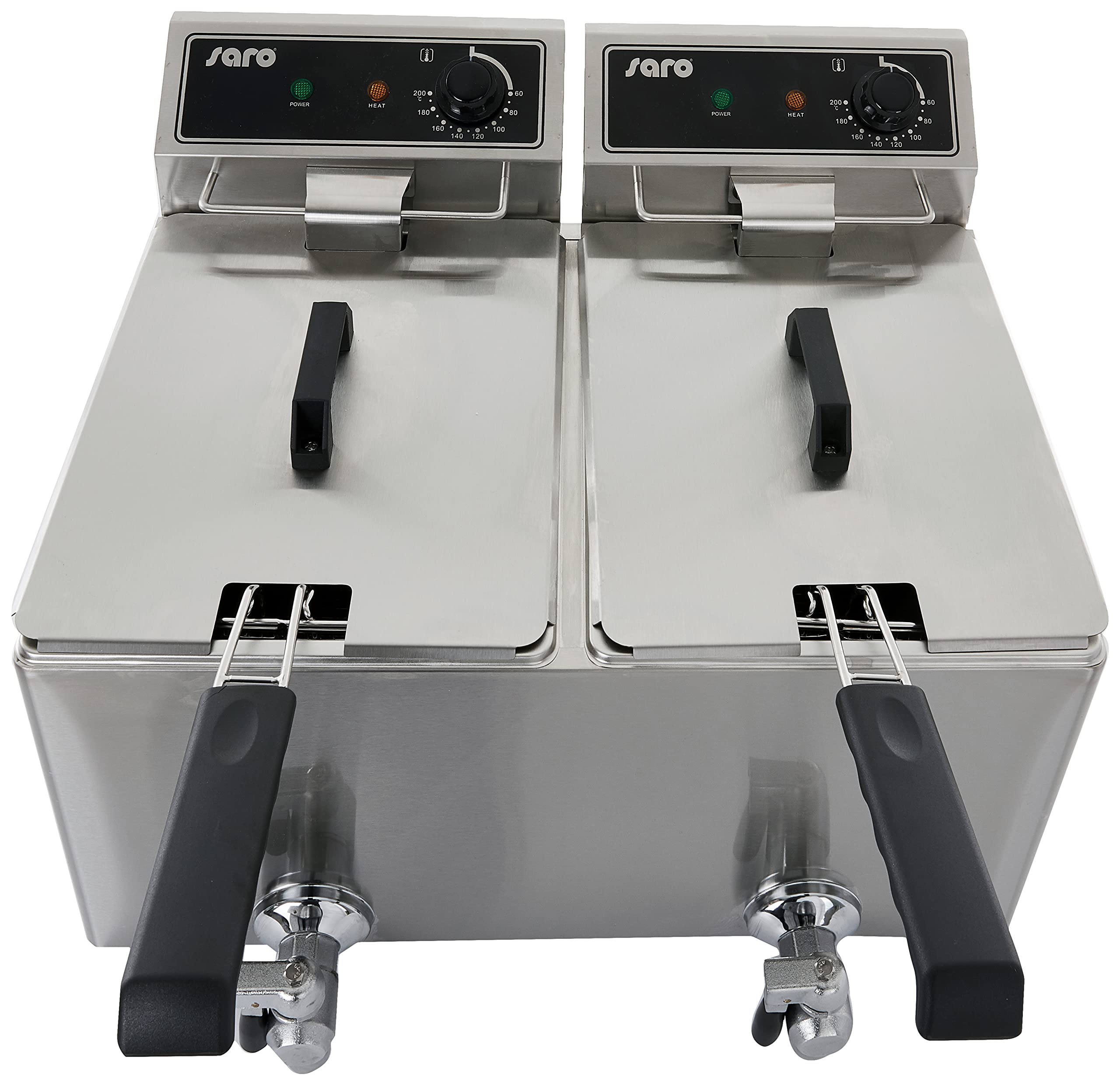 SARO EF 88 Freidora con grifo de drenaje, 2 x 8 l, acero inoxidable, recipiente con zona fría, dispositivo térmico extraíble, termostato de seguridad, 2 x 3 kW