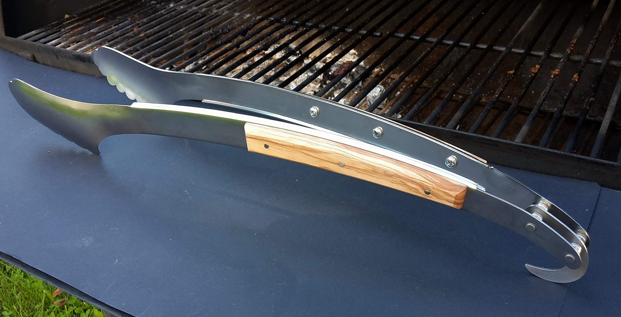 DUE BUOI Pinza da BBQ in Acciaio Inox - Manico in OLIVO