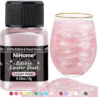 NiHome Edible Food-Grade Glimmer Powder Glitter Luster Dust Metallic Food Decorating Sprinkle Glimmery Dust for Drink Wine Beverage Cake Candy Dessert Bakery Restaurant Vegan (0.18oz/5g, Light Pink)