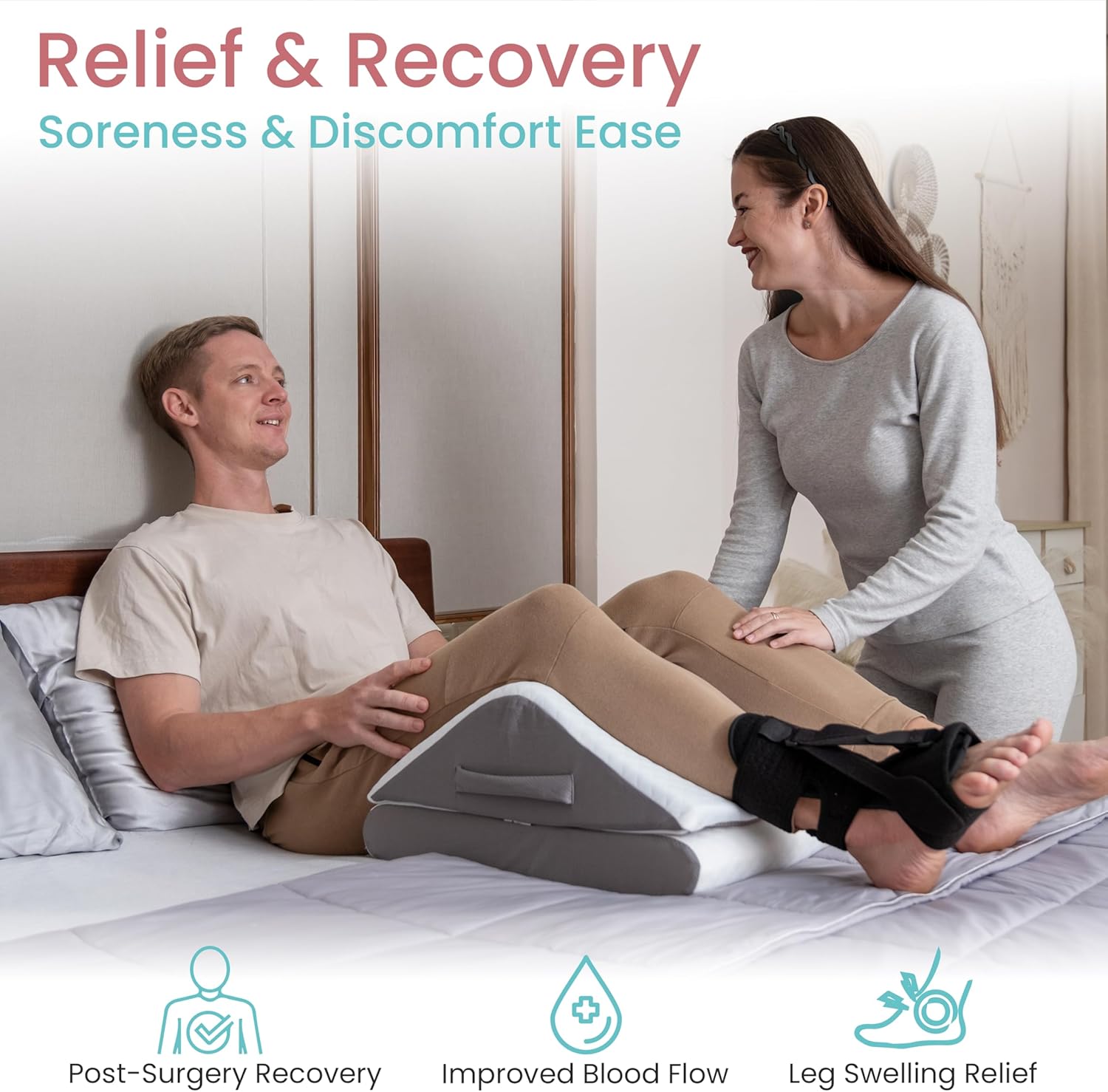 Zomaple Leg Elevation Pillow, Wedge, White – Reduce Swelling & Improve Circulation – Adjustable 40° Incline, Memory Foam, & Washable Cover – Leg Elevating Pillow for Post-Surgery Knee & Ankle Relief