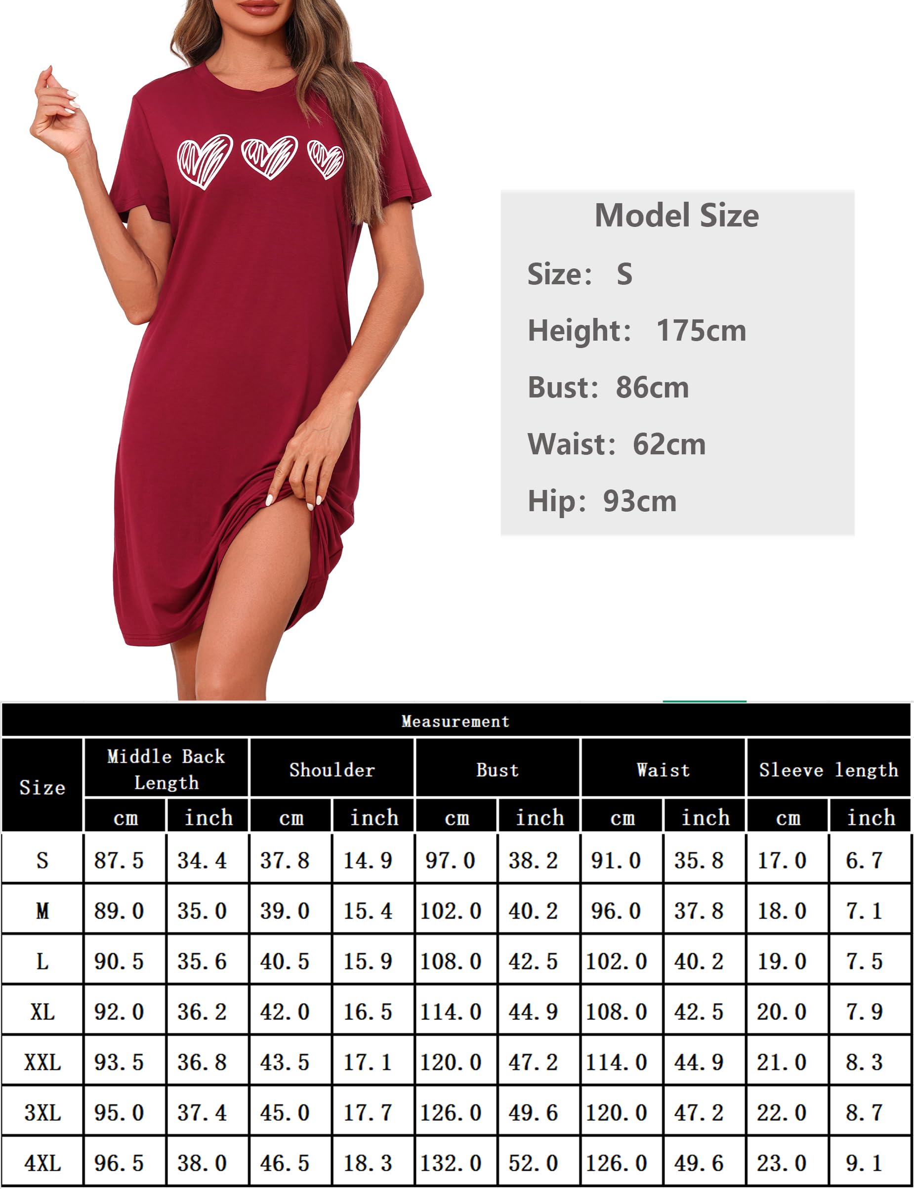 Marvmys 2er Nachthemd Damen Kurzarm Schlafshirt Baumwolle Printed Sleepshirt Sommer T-Shirt Schlafhemd Frauen Nachtwäsche Schlafkleid