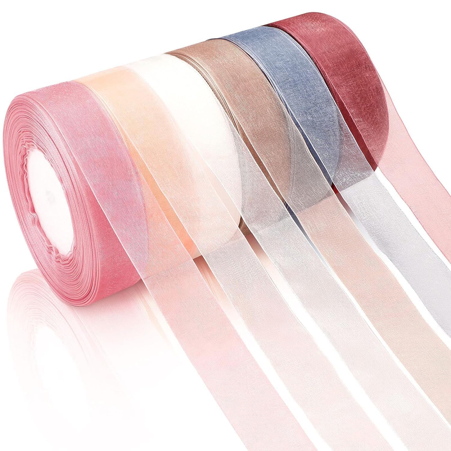 Store2508 6 Rolls Pastel Colours Sheer Chiffon Ribbon Organza Satin Ribbon for Wrapping Decorating Valentine's Day Wedding Birthday Bouquet Garland (50 Yard Each Roll)-image-14