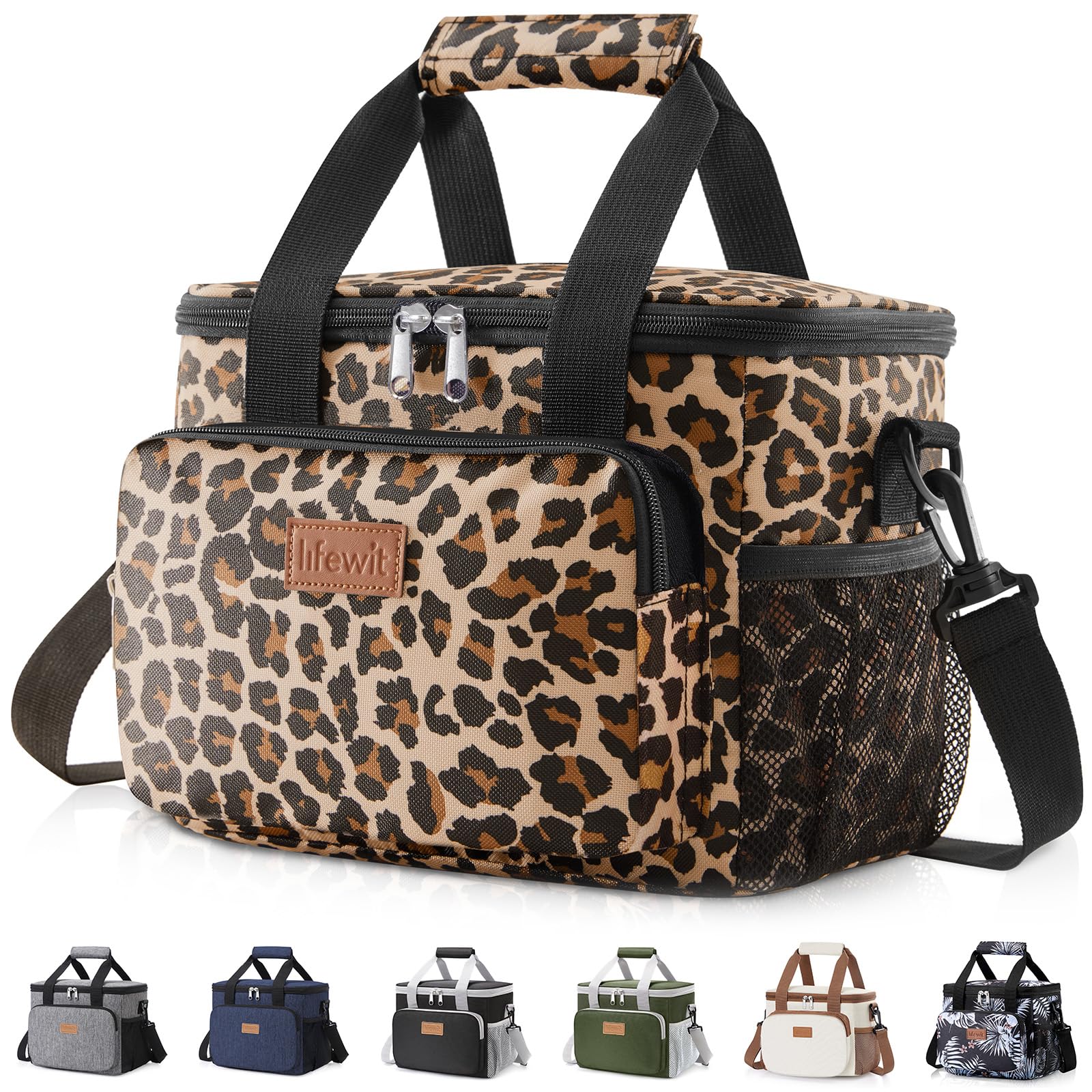 Lifewit Medium Lunch Bag Insulated Lunch Box Soft Cooler Cooling Tote for Adult Men Women Leopard 12-Can 9L
