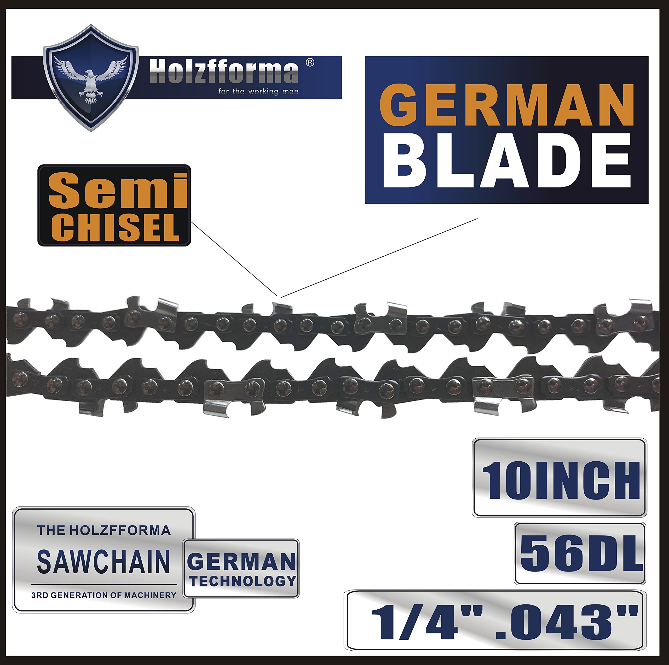 Holzfforma 10inch 1/4'' .043'' 56DL Semi Chisel Chainsaw Saw Chain Replaces # 3670 005 0056 71PM3 56