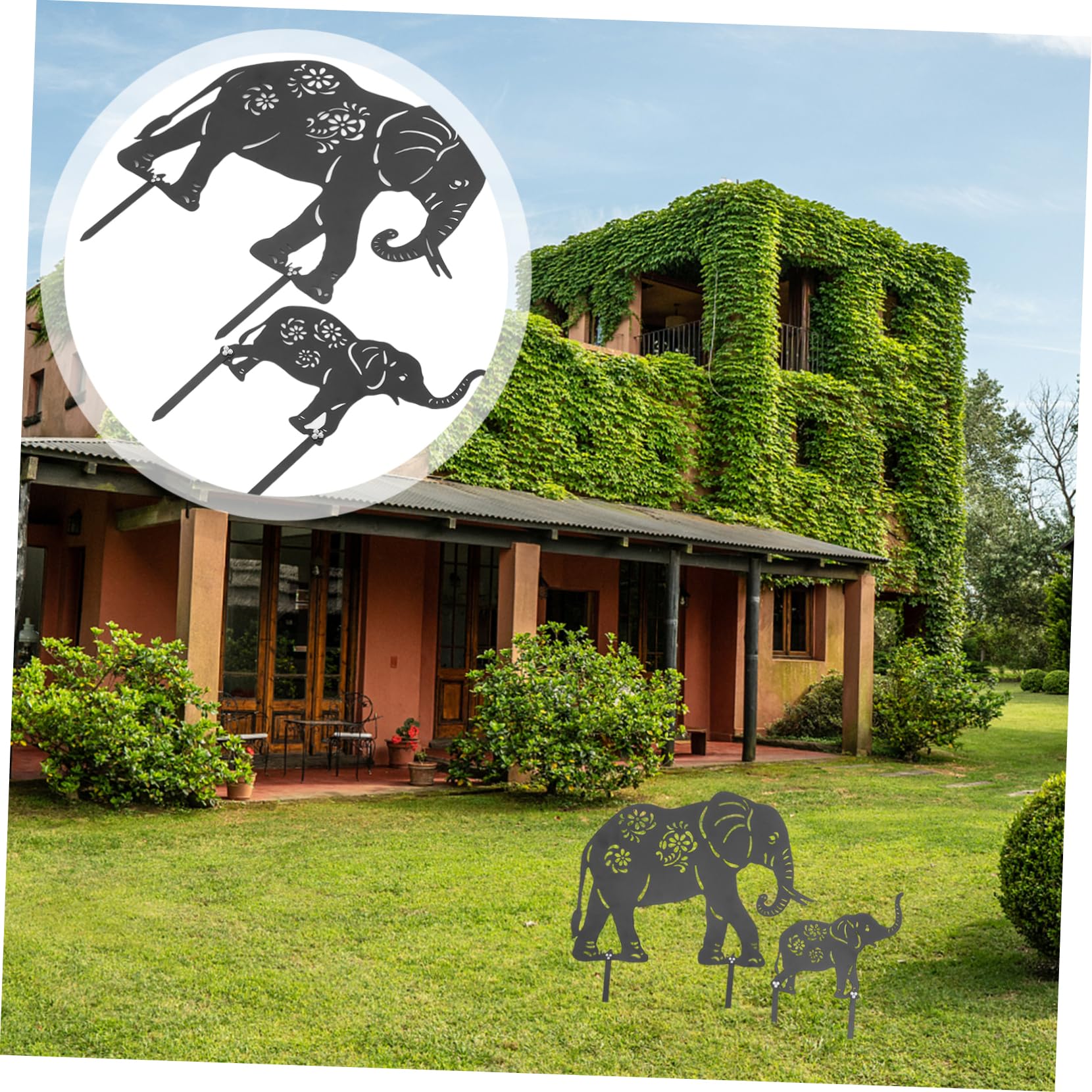 Toyvian Elefanten Schwarz Gartenstecker aus Eisen 2 Stück Einfache Montage Dekorative Gartendekoration für Außenbereich für Terrasse und Gartenliebhaber