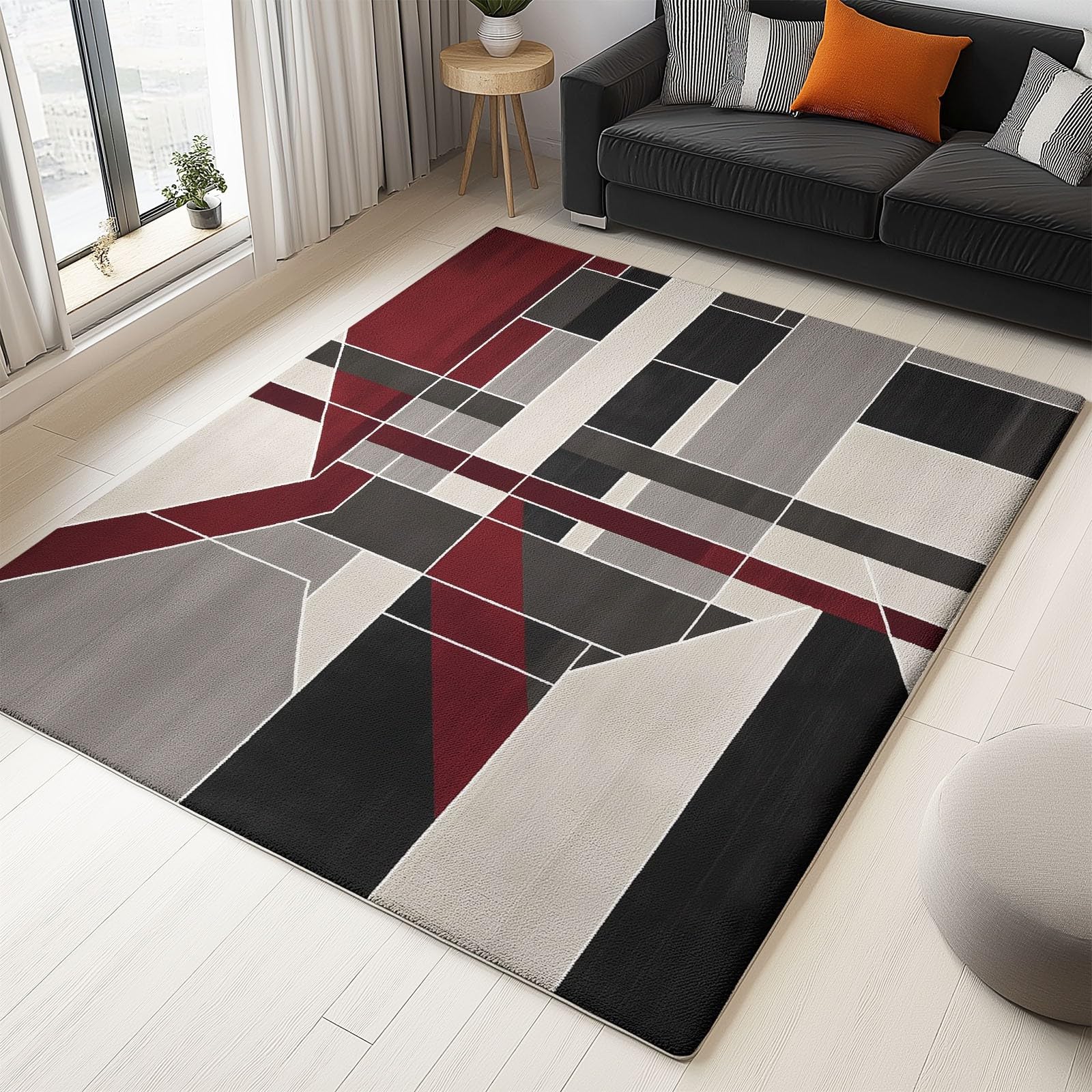 Nowoczesny geometryczny dywan o wymiarach 100 x 150 cm, antypoślizgowy, zmywalny, z krótkim włosiem, do salonu, sypialni, przedpokoju, jadalni, kolorowy wzór blokowy