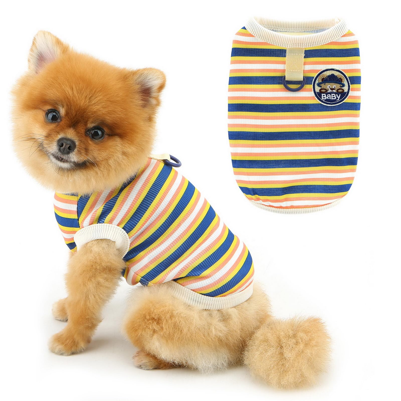 PAIDEFUL Dog Shirts Colorful Striped T-Shirt, Breathable Cool Vest for Puppy and Cat, Summer Tee Tank Top Soft Stretchy Pet Apparel Dogs Pullover Clothes D-ring,Orange,M