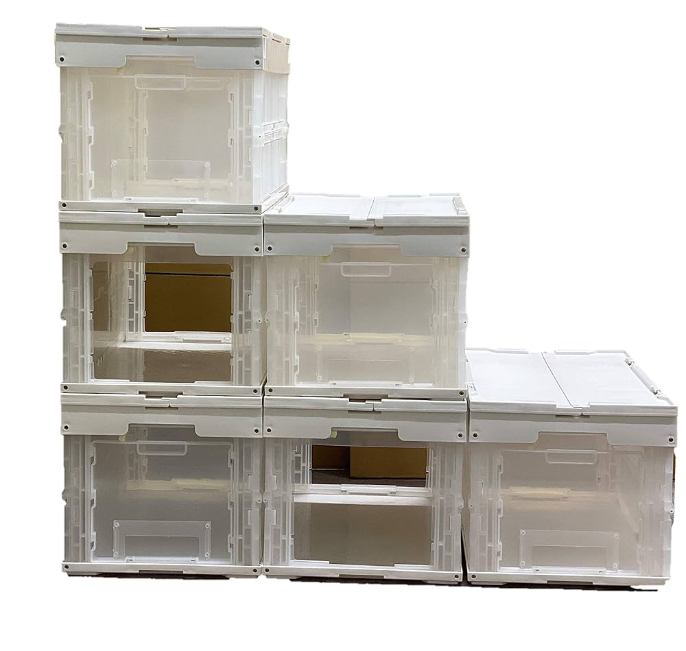 松本産業 耐過重折りたたみコンテナ 50L 2面扉付き 窓付き6個セット 松本産業 耐過重折りたたみコンテナ 50L 2面扉付き 窓付き6個セット