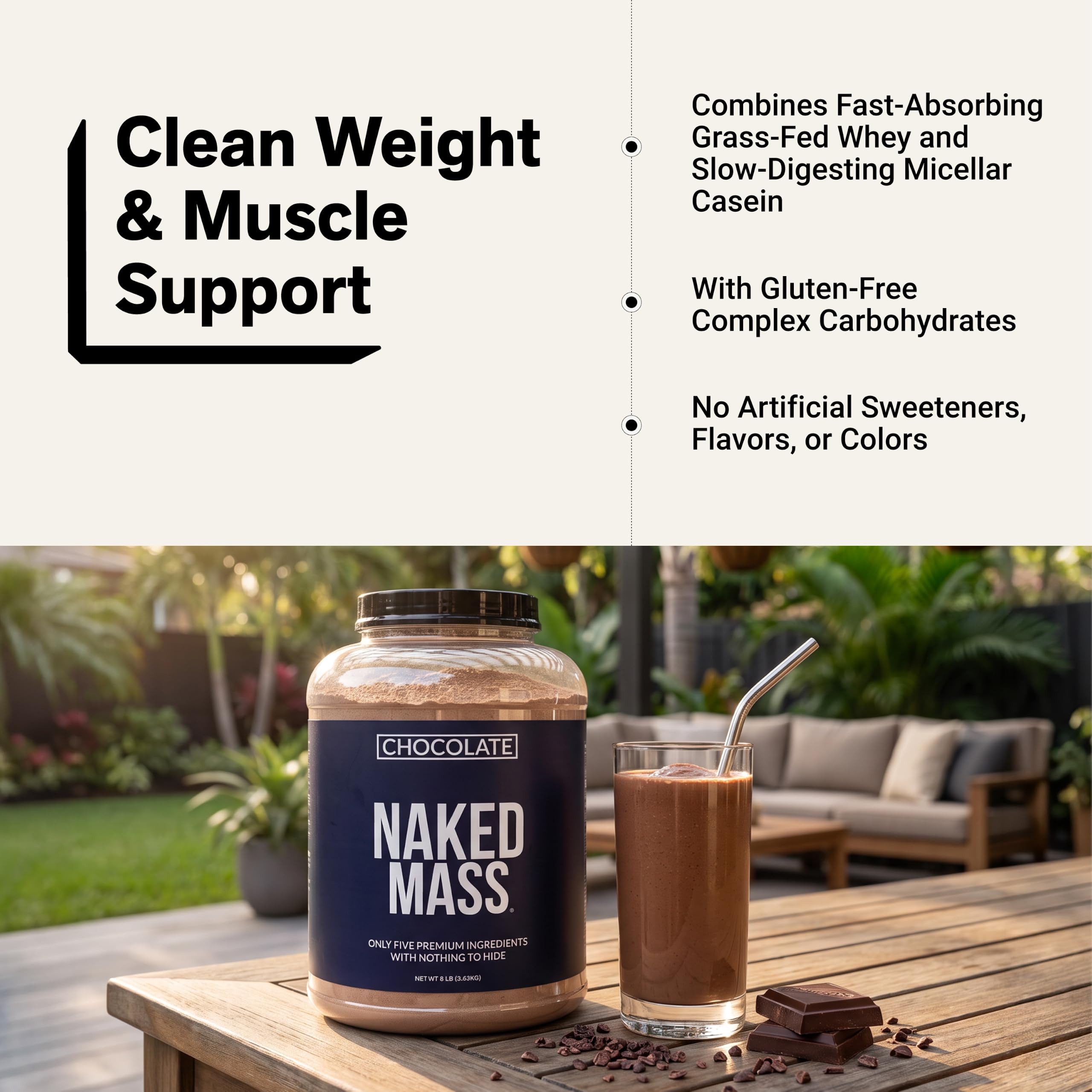 NAKED Chocolate Mass Gainer - All Natural Weight Gainer Protein Powder - 8lb Bulk, NSF Certified, GMO Free, Gluten Free & Soy Free. No Artificial Ingredients - 1,360 Calories — Amazon image 6
