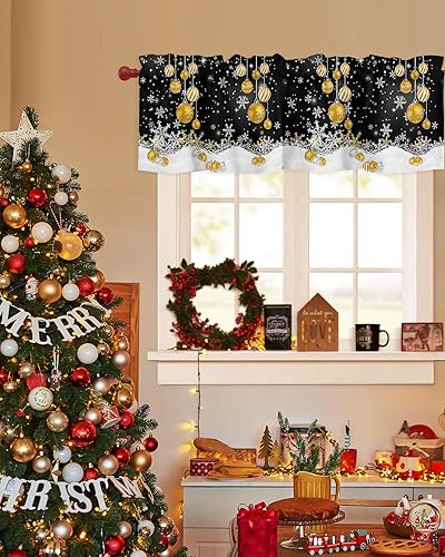 Vista 22 de Christmas Window Valance Blue Gnomes Snowflake Bird on the Branch Pattern, 54x18 inch, Polyester, Light Filtering, Rod Pocket, Kitchen, Living Room