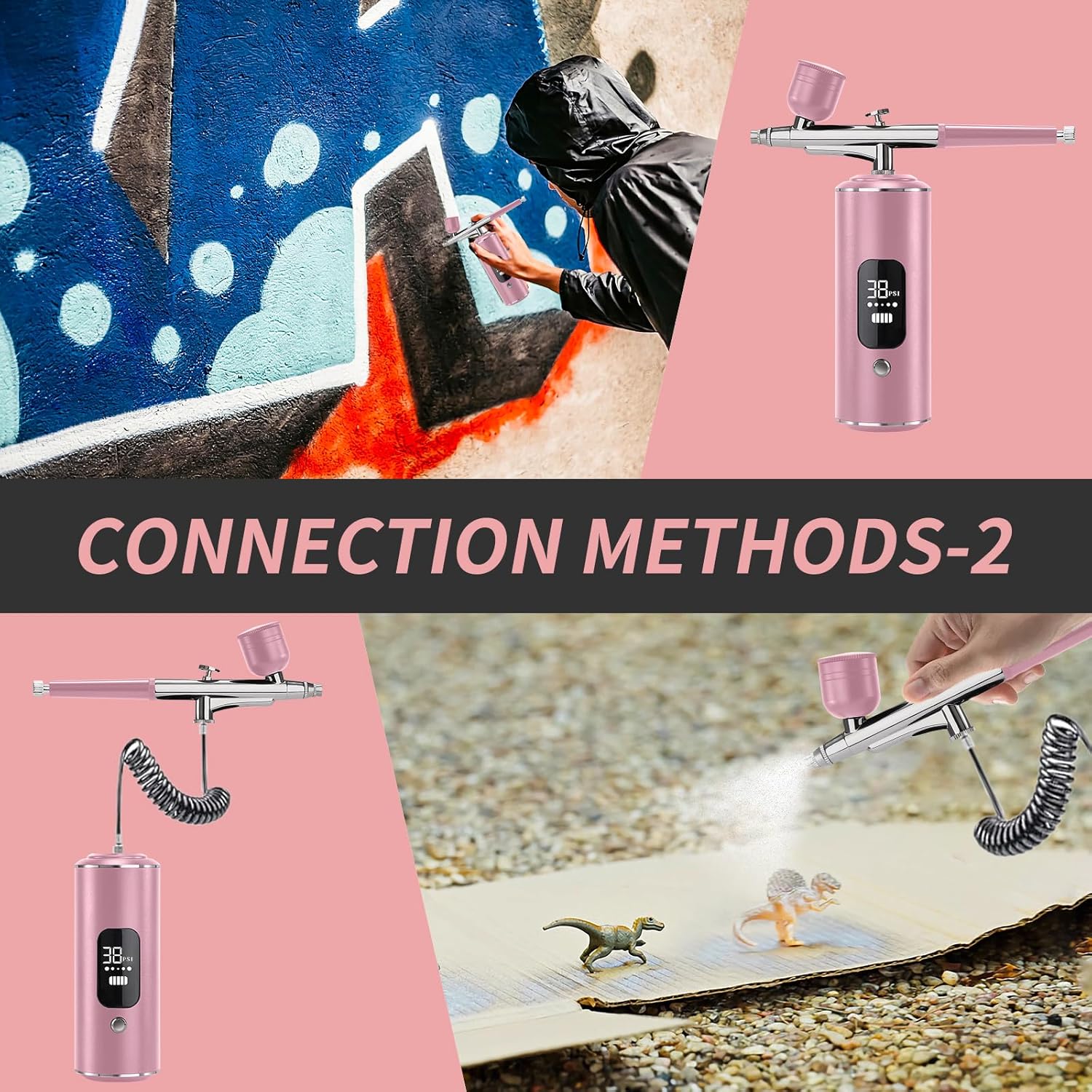 Airbrush Kit with Air Compressor, Cordless Rechargeable with 0.3mm Nozzle and Cleaning Brush,3 High-Pressure Modes Handheld Spray Machine for Painting, Cake Decor, Pastry, Makeup, Nail Art (Pink) - Image 8
