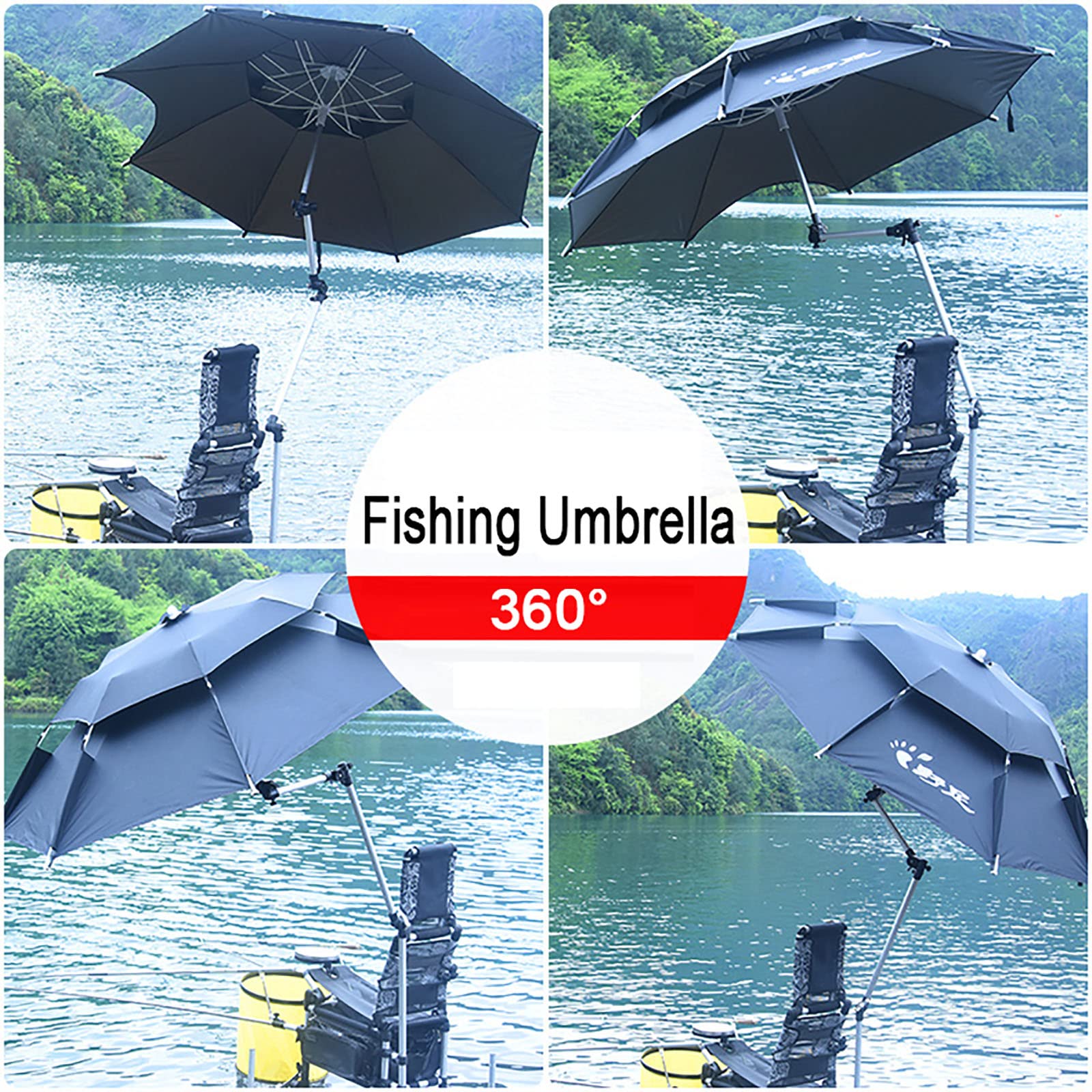 Paraguas portátil grande para pesca, parasol de aleación de aluminio, negro, protección solar e impermeable, ventilación de doble capa, mástil ajustable plegable, para jardín y playa al aire libre.