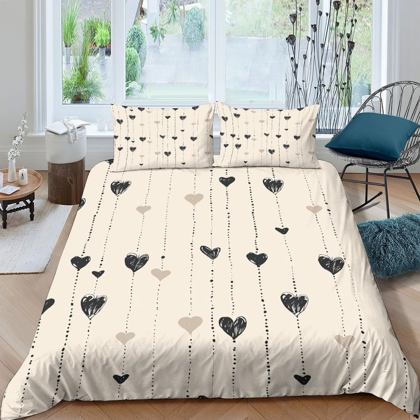 Couverture housse motifs cardiaques imprimé 3D linge de lit séchant rapide
