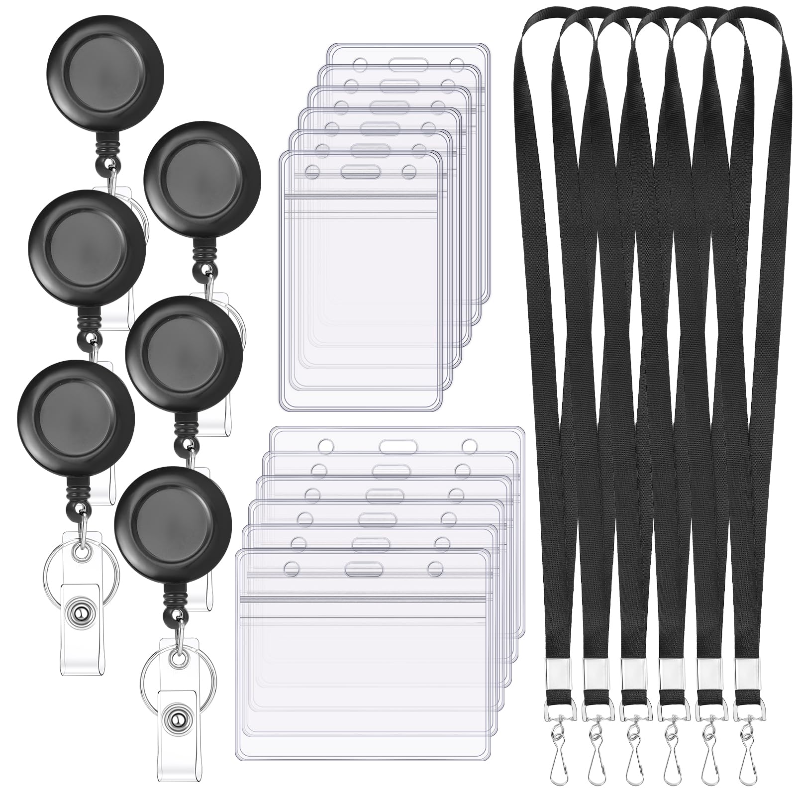 6 Set Lanyards for ID Badges Holder Retractable Badge Reel Clip with Clear Waterproof Cruise Ship ID Cards Holders