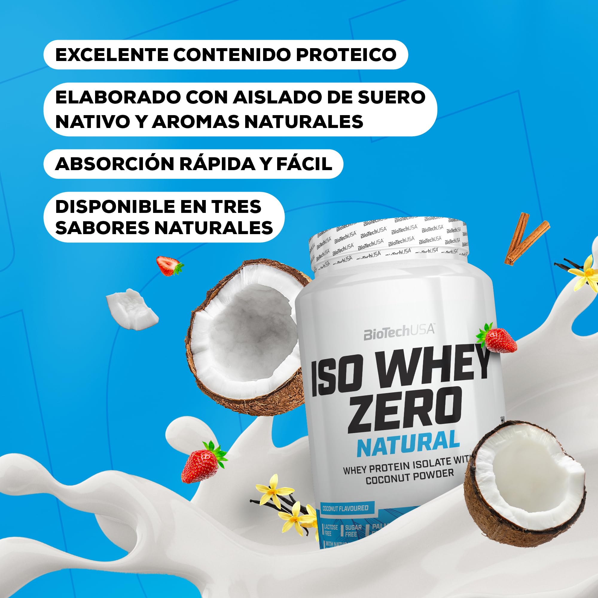 BioTechUSA Iso Whey Zero Natural | Proteína en polvo | Con aromas naturales | Sin edulcorantes ni colorantes | Sin conservantes | Sin lactosa, sin azúcar, sin gluten | 908 g, Vainilla-Canela