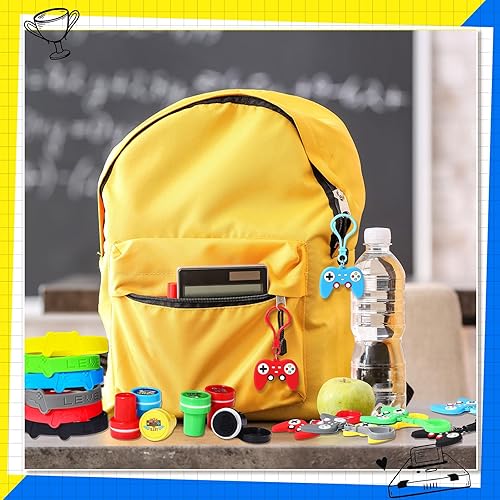 Miniatura 7 de Skylety Juego de 72 piezas de recuerdos de fiesta de videojuegos, pulseras de goma, sellos de videojuegos, llavero de langosta acrílico, suministros