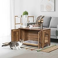 Vista 13 de Homhedy - Caja de arena para gatos, muebles de madera para baño de gatos con puerta de granero, casa para mascotas, se adapta a la mayoría de cajas