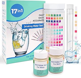 17 in 1 Premium Water Testing Kits for Drinking Water 100 Strips + 2 Bacteria Tests Home Water Quality Test Well and Tap Water Easy Testing for Lead, Bacteria, Hardness, Fluoride, pH, Iron, Copper