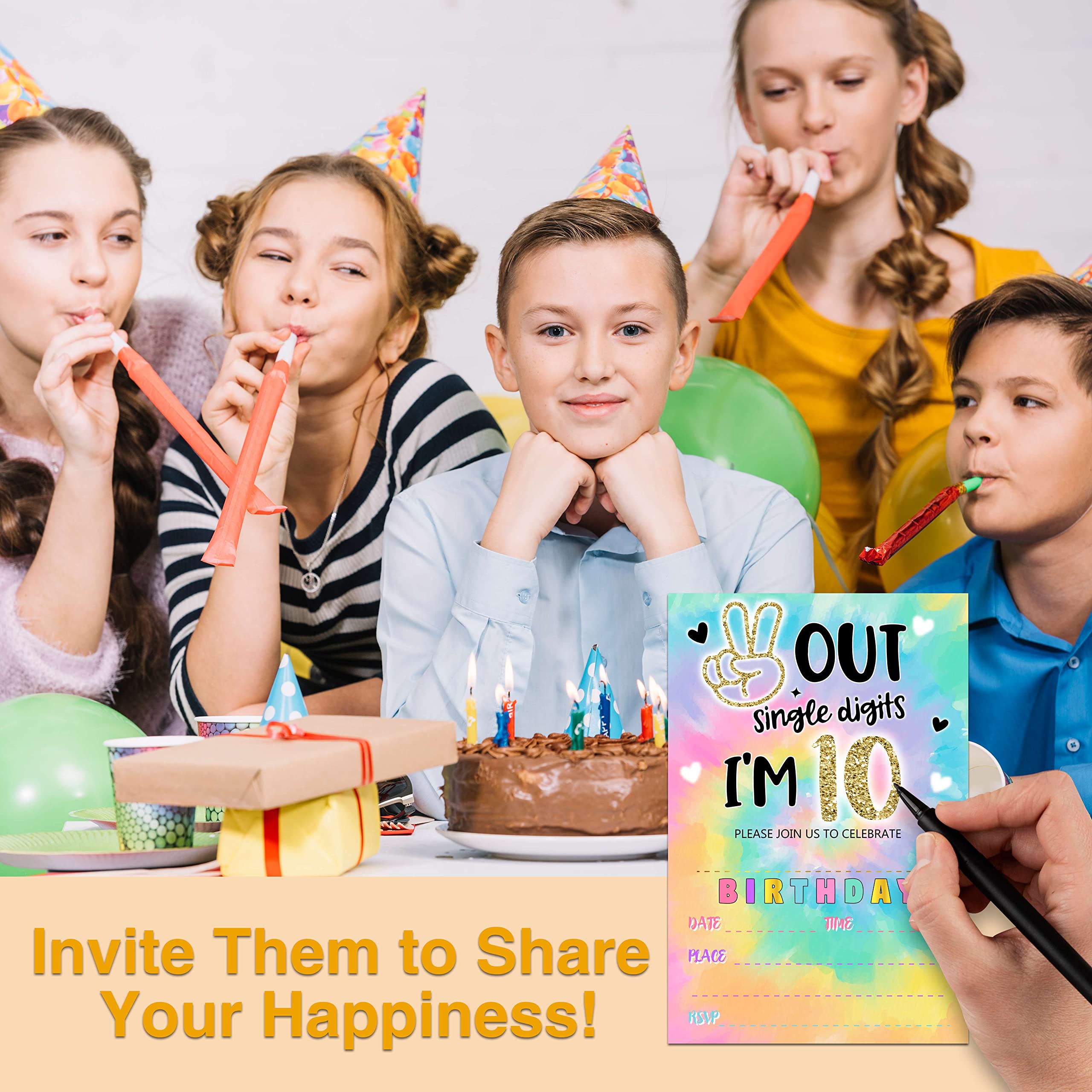 YSTEP Party-Einladungen zum 10. Geburtstag, Batikfärbung, 20 Einladungskarten mit Umschlägen, 10,2 x 15,2 cm, Peace Out Einzelstellige Geburtstagsparty-Einladungen – A12