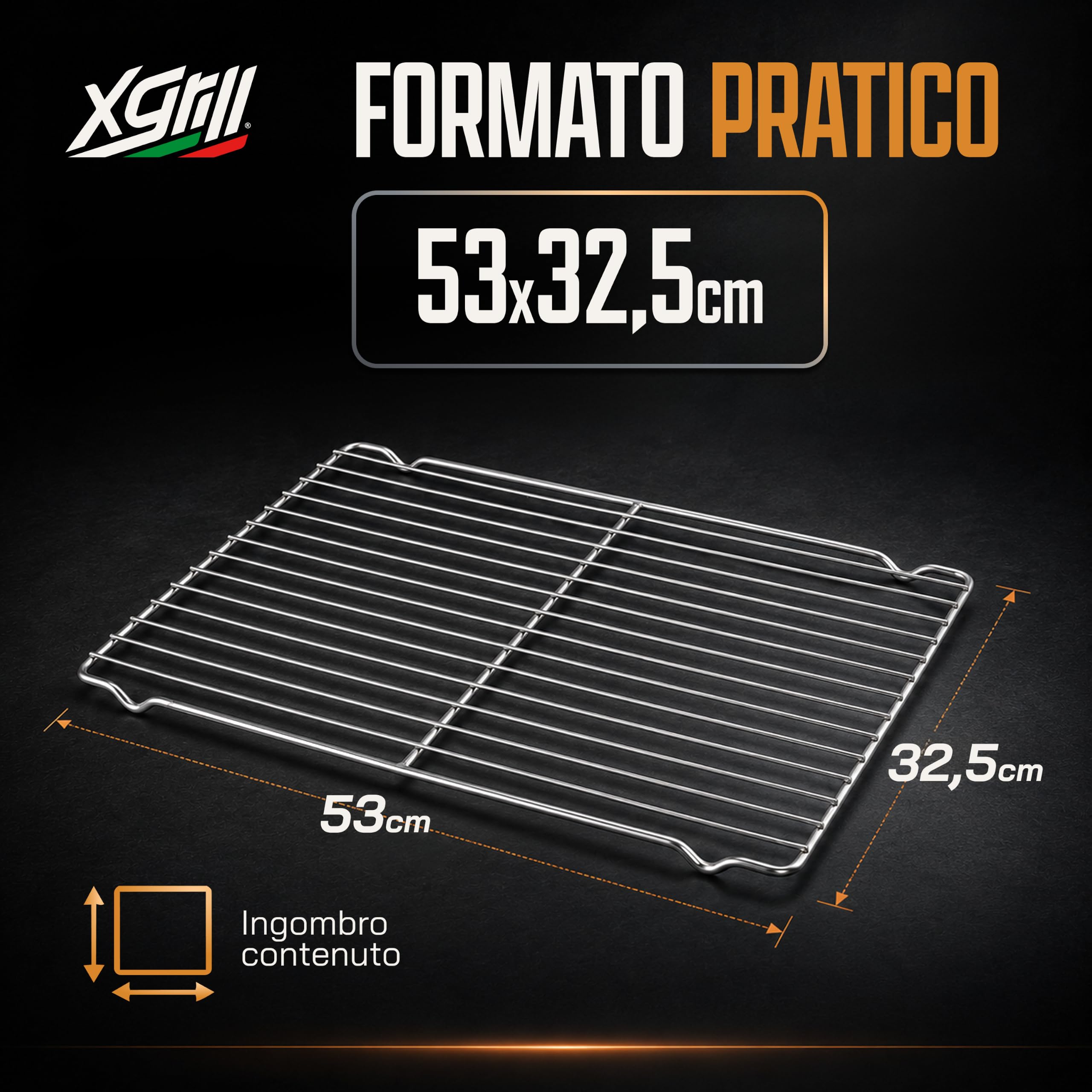 XGRILL | Griglia Rialzata 53x32,5 cm in Acciaio Inox con Piedini per Forno, Pasticceria e Raffreddamento Alimenti | Made in Italy