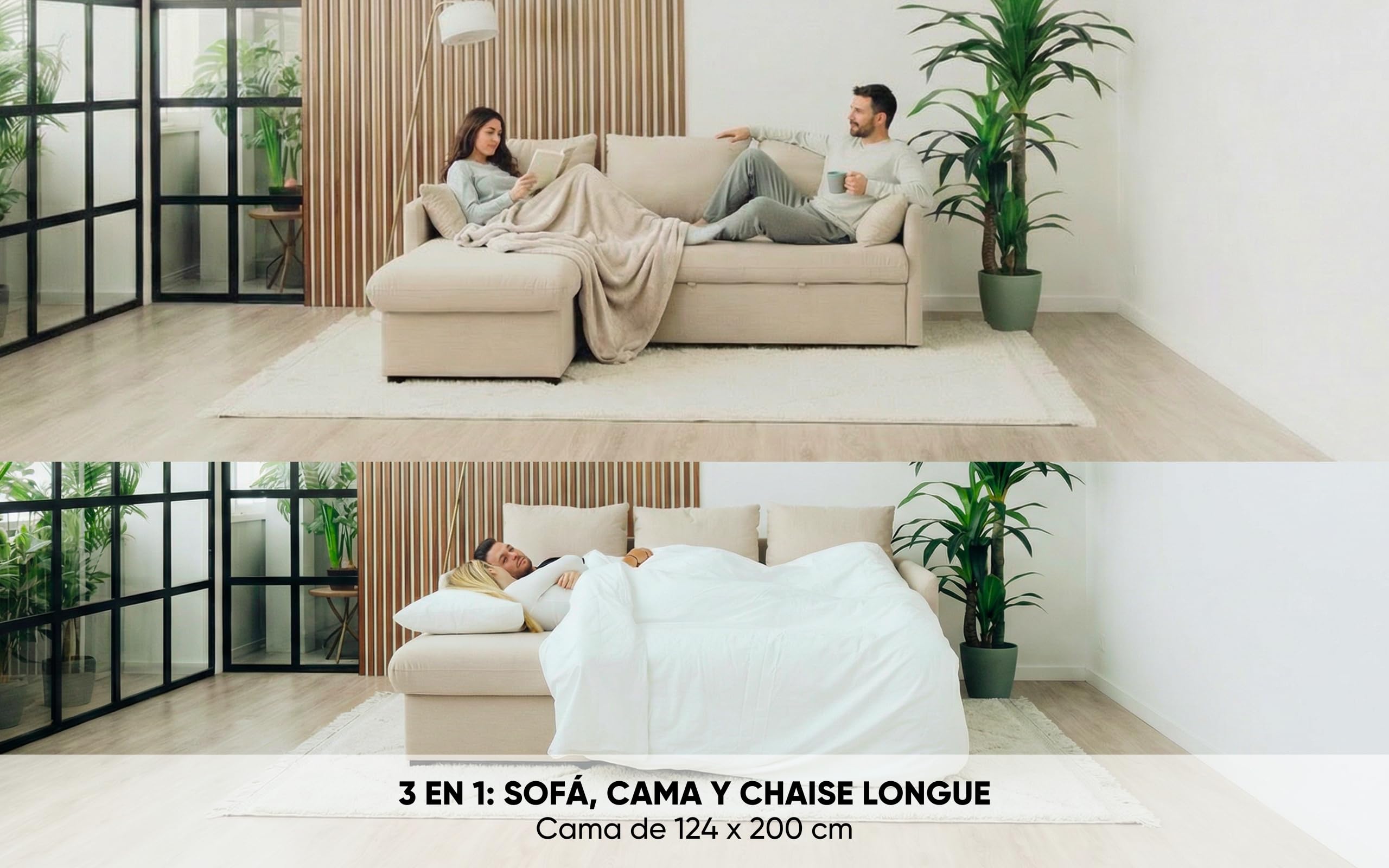 BUDWING Orlando Hogar Sofá Cama 3 Plazas Chaise Longue Esquinero Reversible Izquierda o Derecha con Arcón Tapizado Tela Beige Sofá de Salon Decoración de Hogar Cojines y Tapicería 221 x 162 x 90